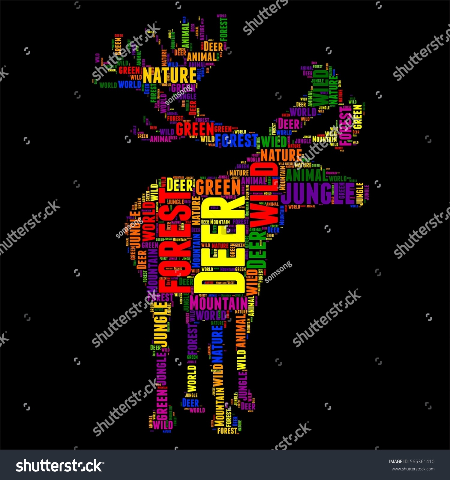 Deer Typography Word Cloud Colorful Vector Stock Vector (Royalty Free ...