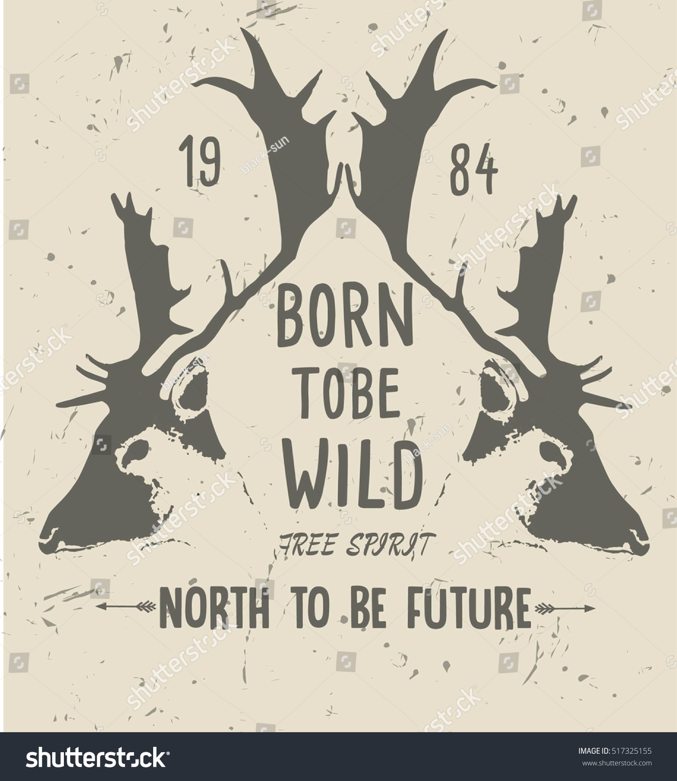 Deer. Wild Deer. Vintage Illustration Typography T-Shirt Printing ...