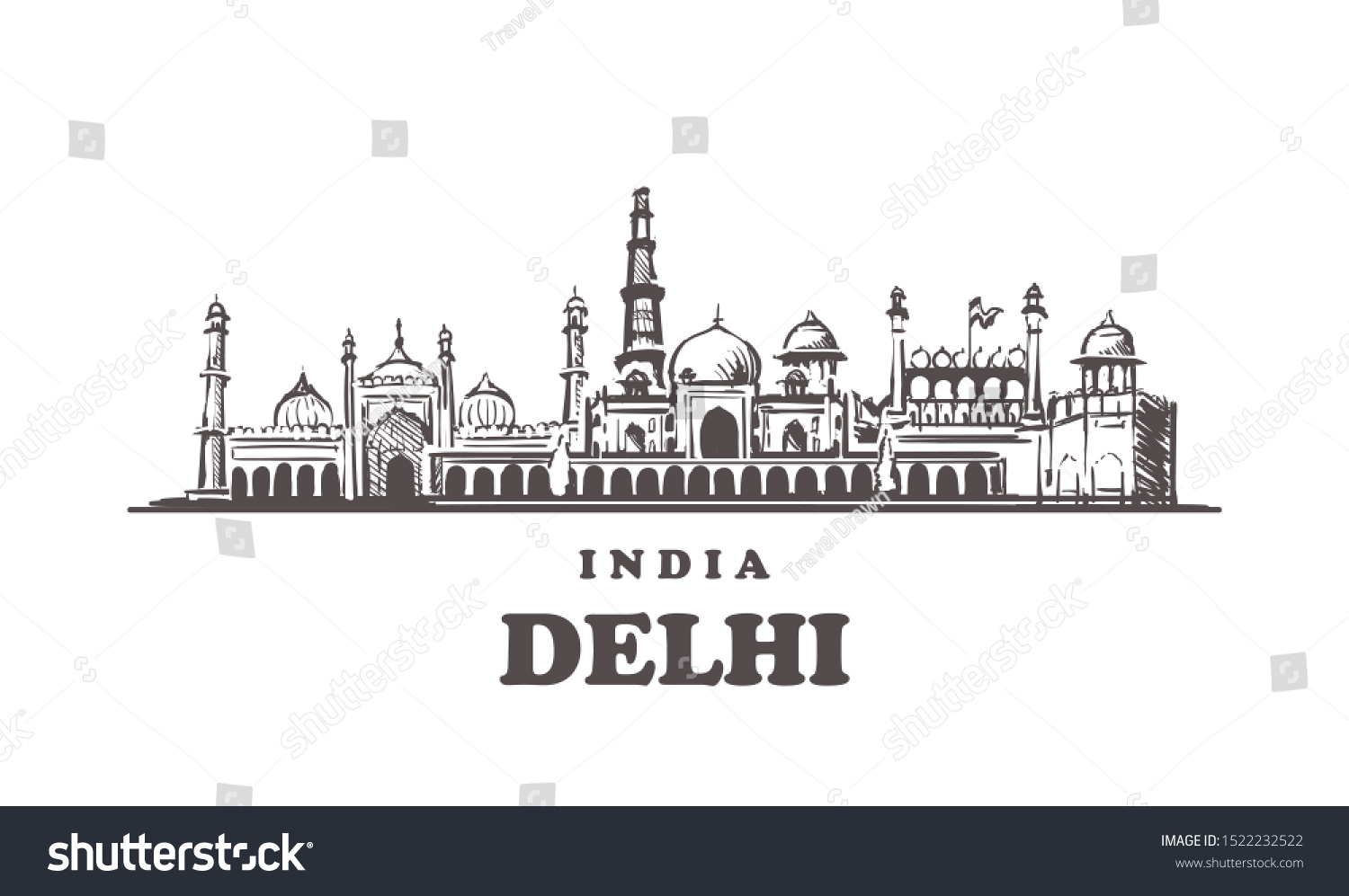 Delhi Sketch Skyline Delhi India Hand Stock Vector (Royalty Free ...