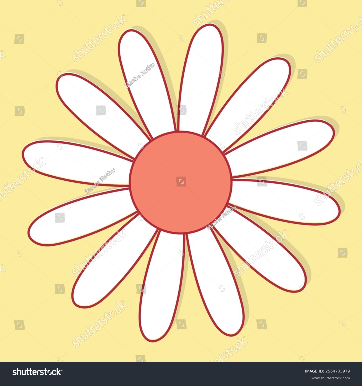 simple daisy flower with red outline clip art preview