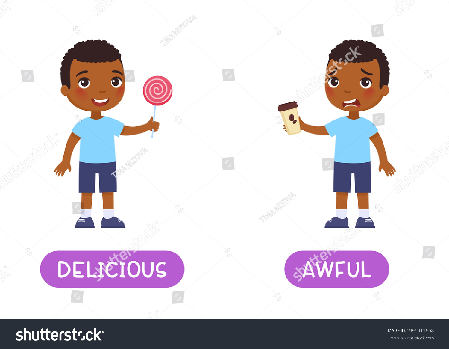 delicious-awful-antonyms-word-card-opposites-stock-vector-royalty-free