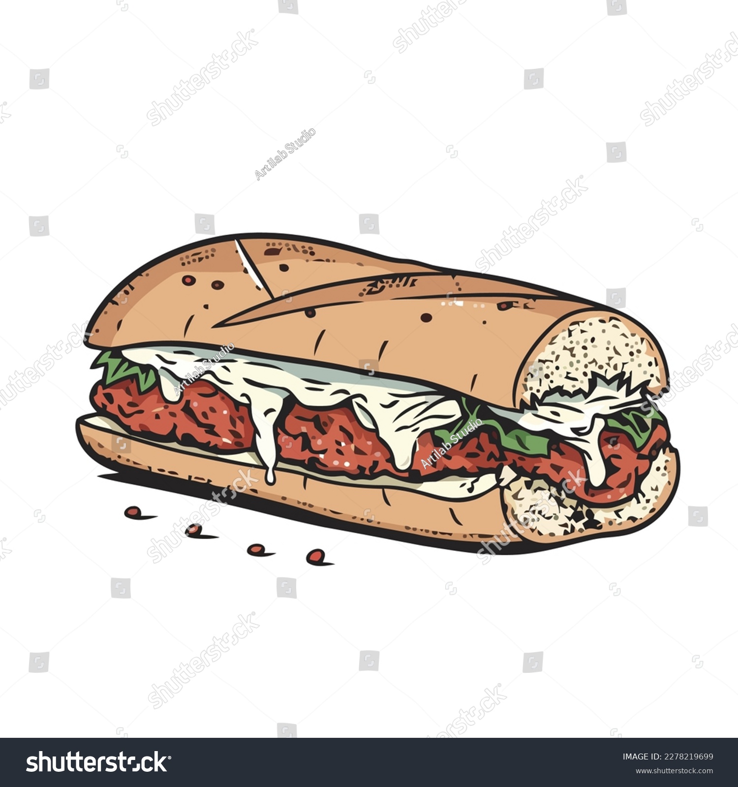 sandwich with meat, cheese, and lettuce clip art preview