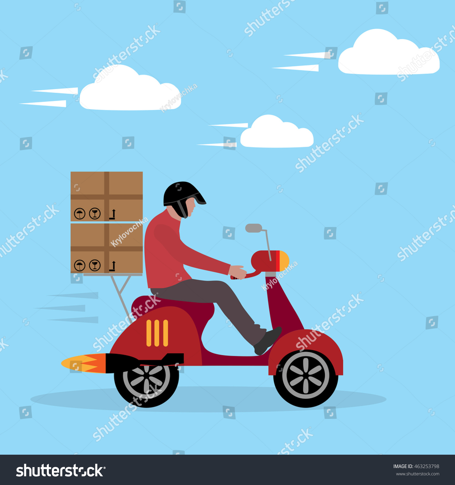 Delivery Boy Ride Scooter Motorcycle Service Vector De Stock Libre De