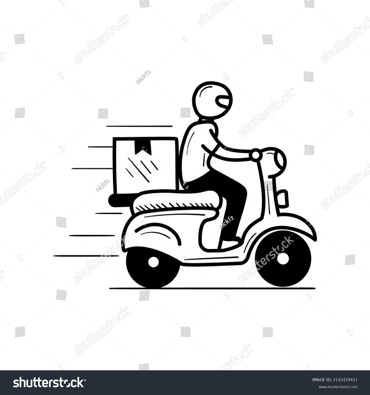 SVG of Delivery guy with motorcycle vector illustration in hand-drawn style isolated on white background svg