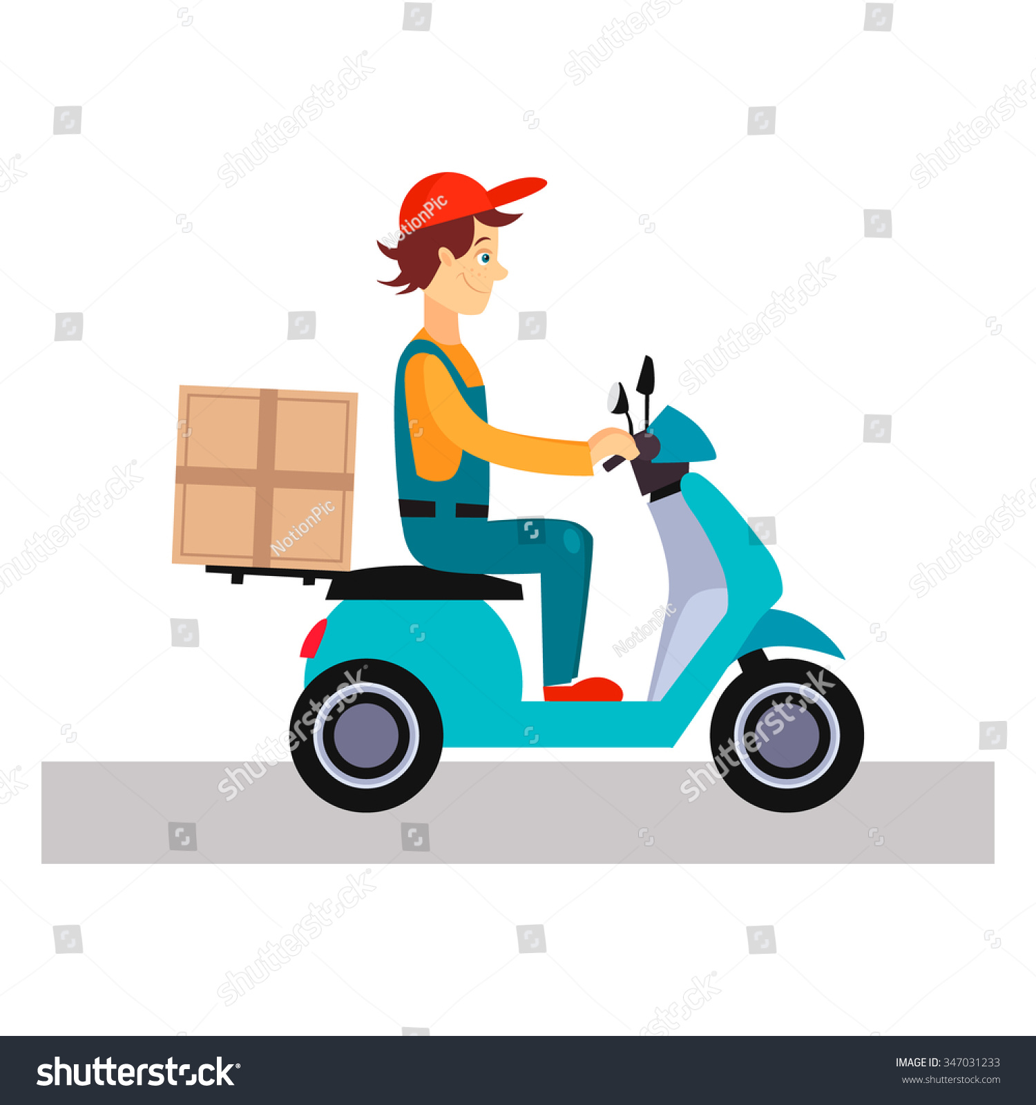 Delivery Man On Bike Flat Vector Stock Vector 347031233 - Shutterstock