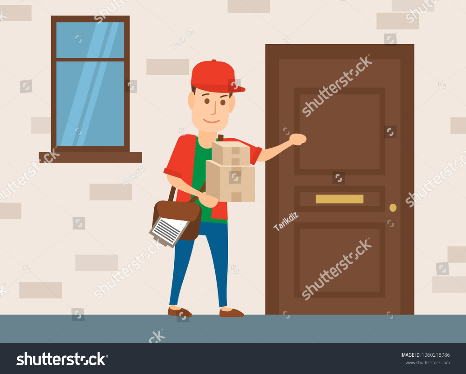 Delivery Man Parcel Knocking On Door Stock Vector (Royalty Free ...