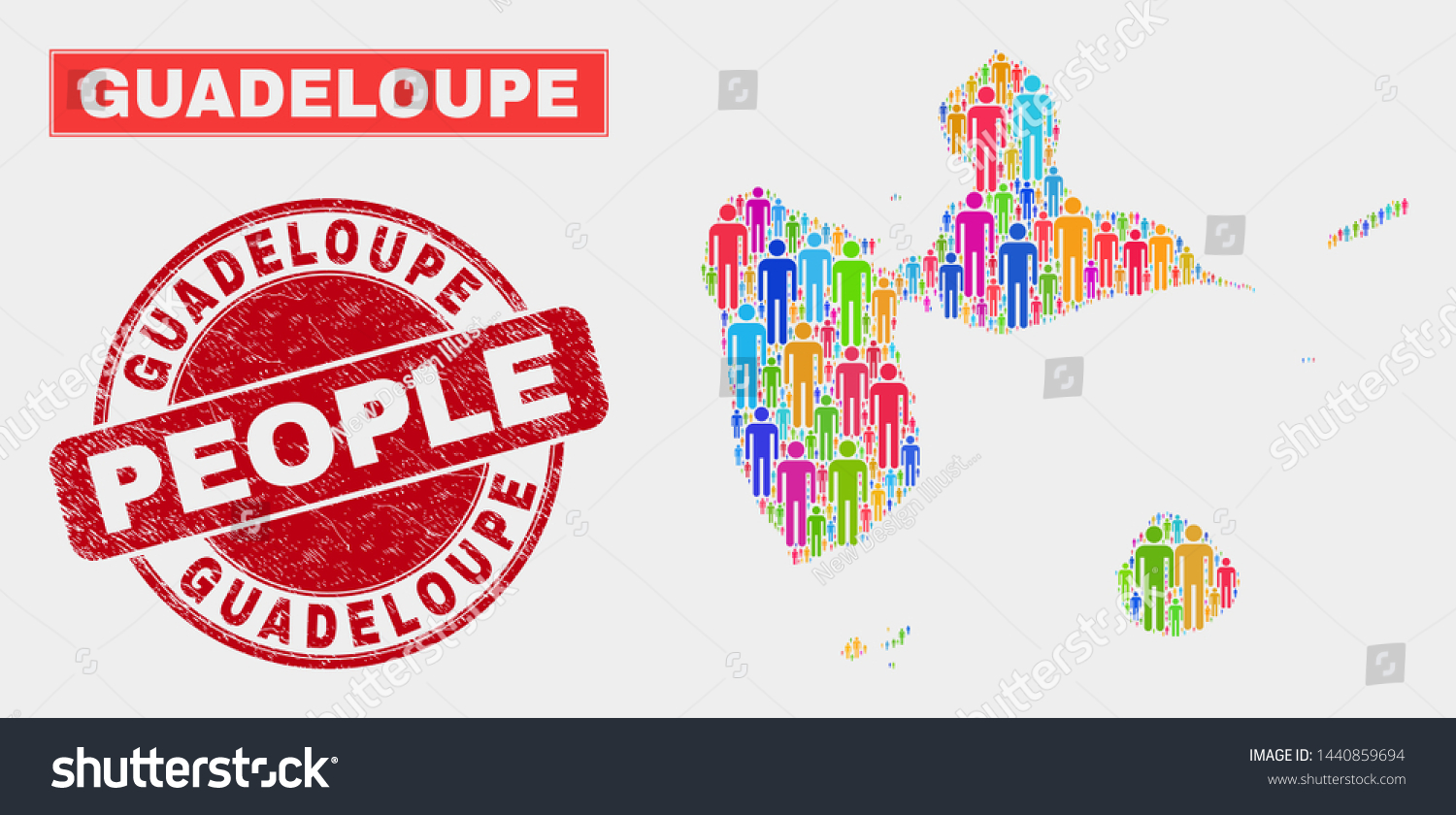 Demographic Guadeloupe Map Illustration People Colorful Stock Vector