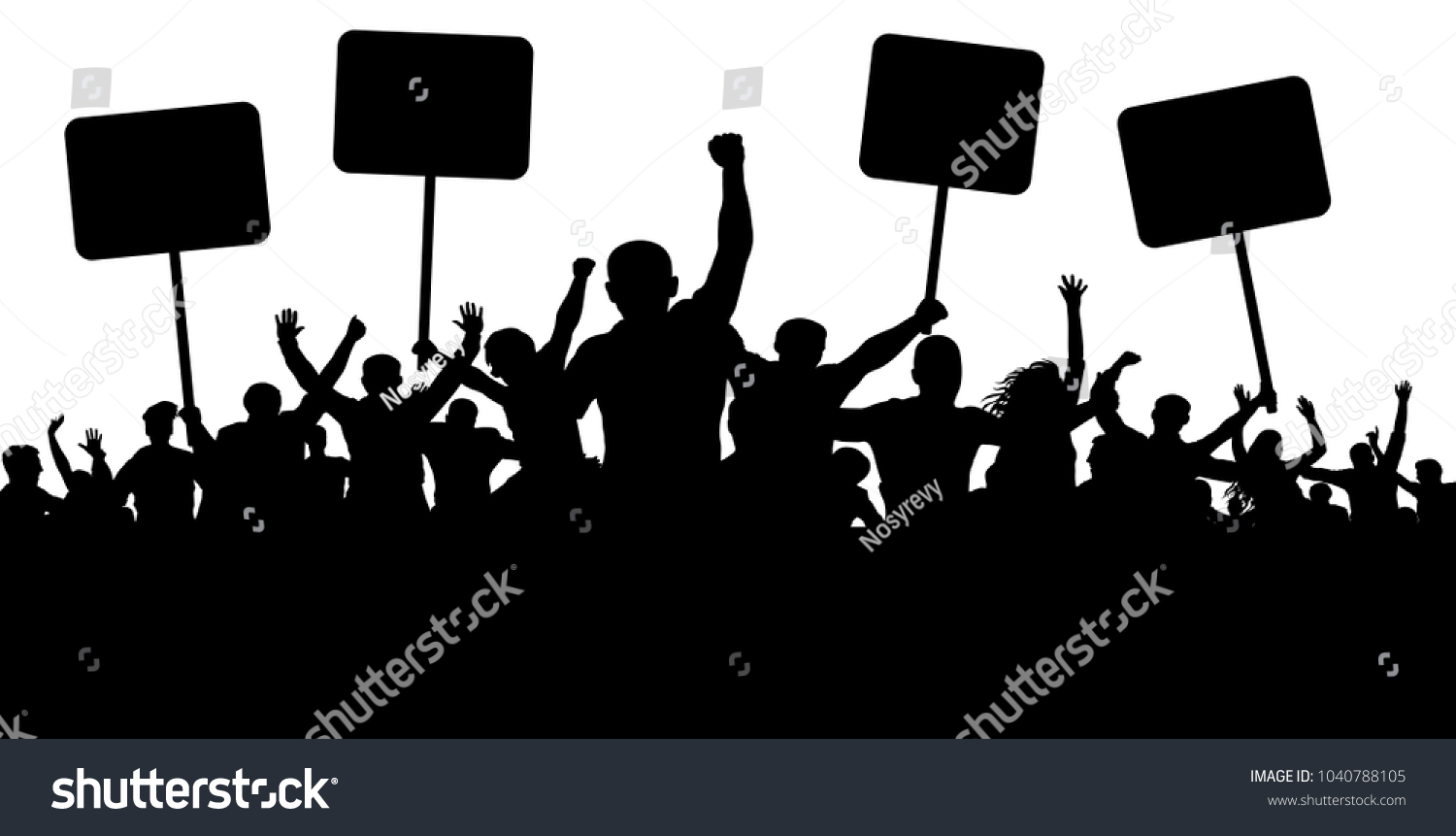デモ ストライキ 現状 抗議 革命 シルエット背景のベクター画像 スポーツ モブ ファン 旗やバナーを持つ人々の群れ のベクター画像素材 ロイヤリティフリー 1040788105