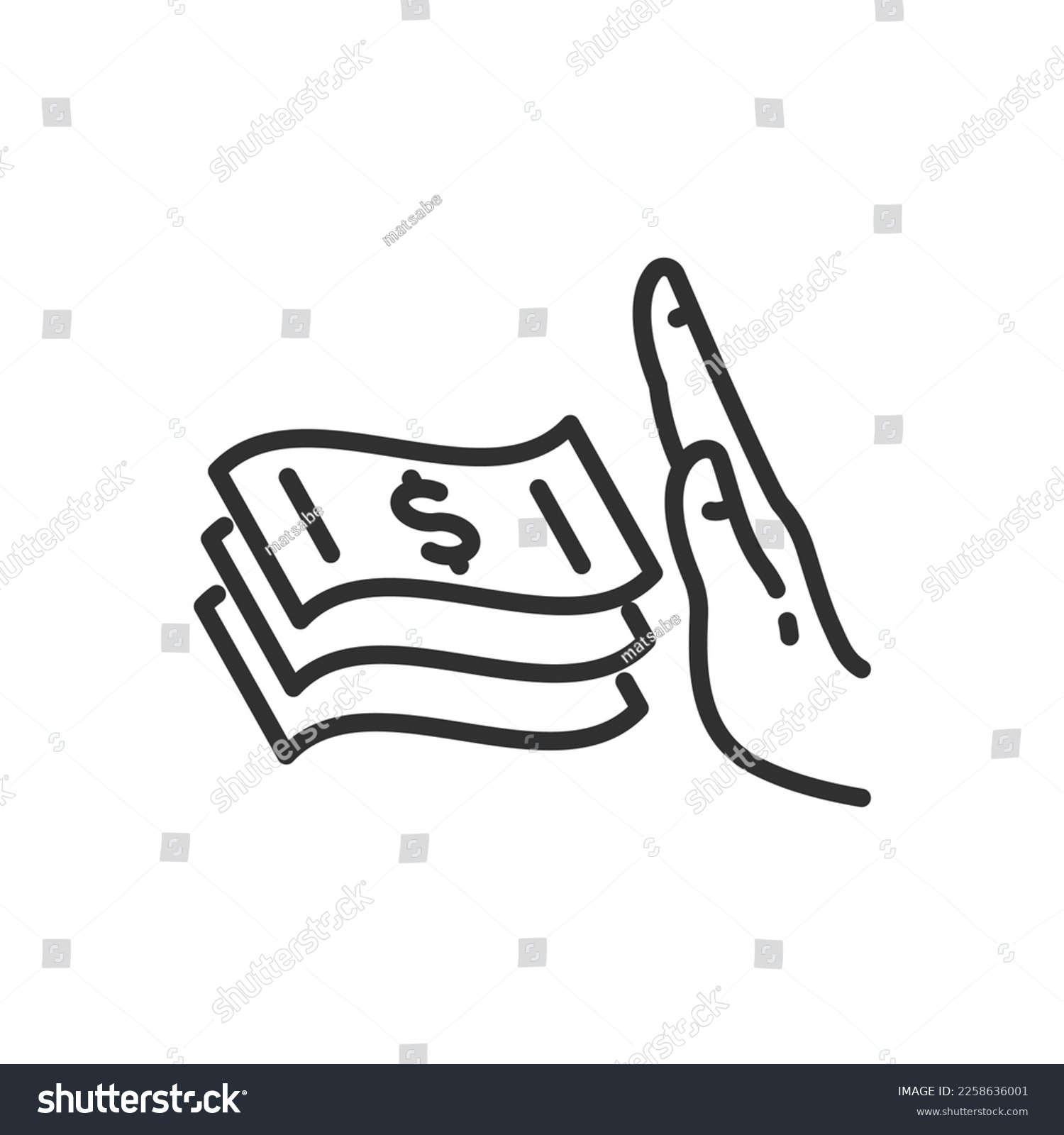SVG of Denial of money, linear icon. Hand showing stop gesture. Line with editable stroke svg
