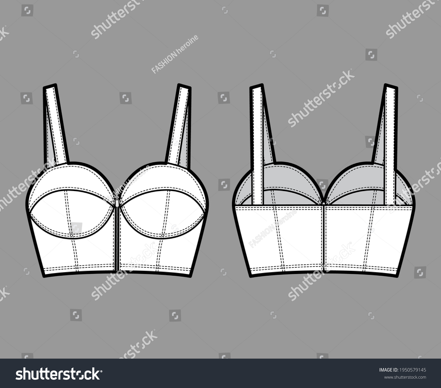 Denim Bustier Top Technical Fashion Illustration Stock Vector Royalty Free 1950579145 