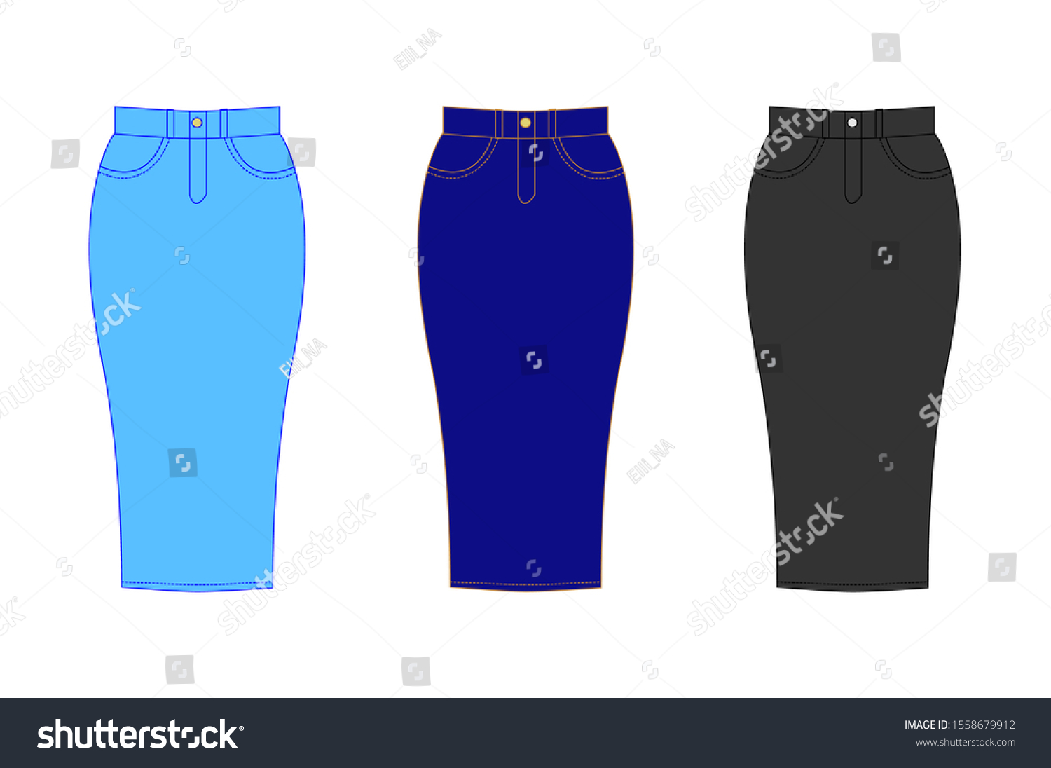 different color denim skirts