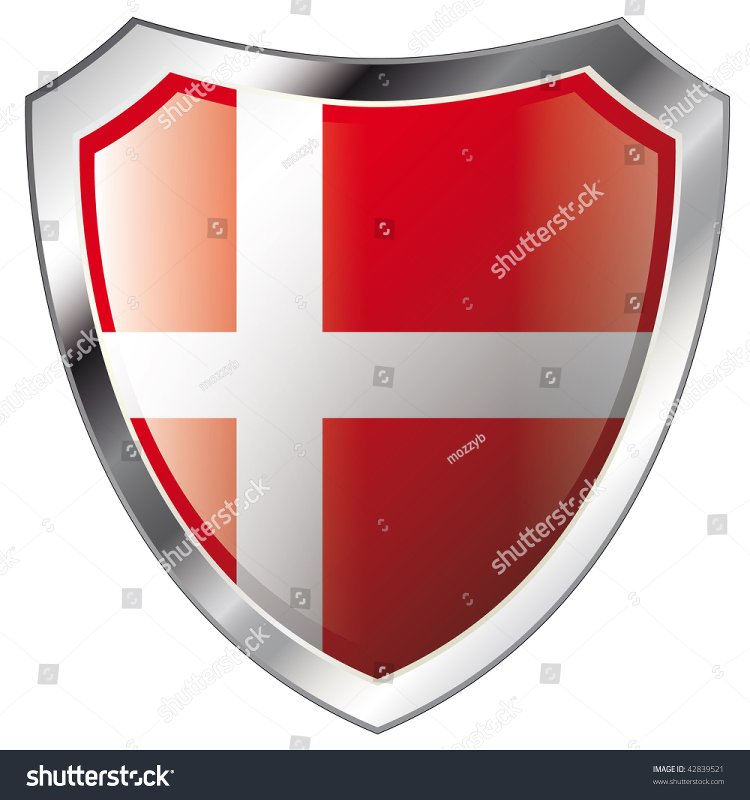 Denmark Flag On Metal Shiny Shield Vector Illustration. Collection Of ...