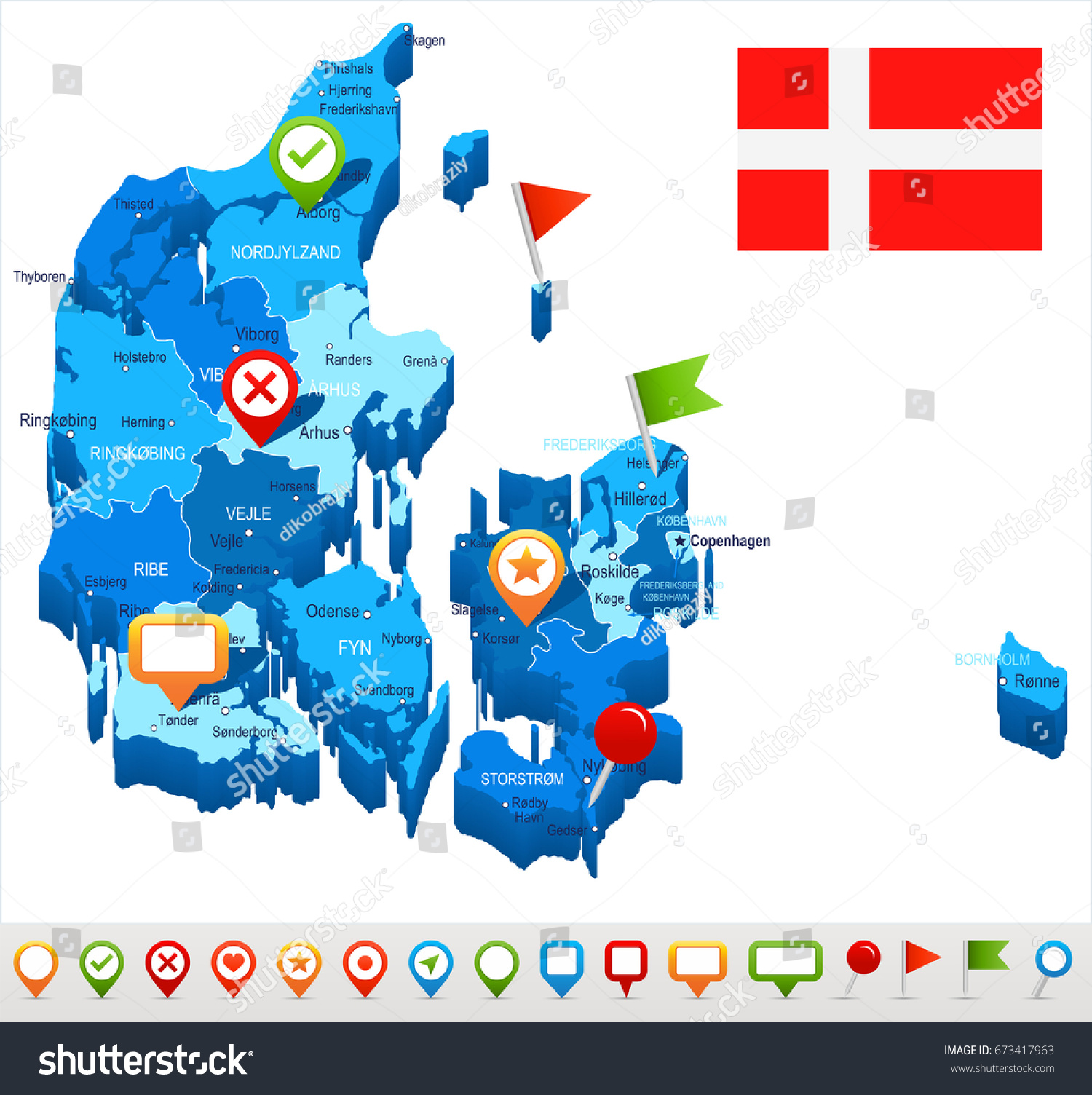 Denmark Map Flag Vector Illustration Stock Vector (Royalty Free) 673417963