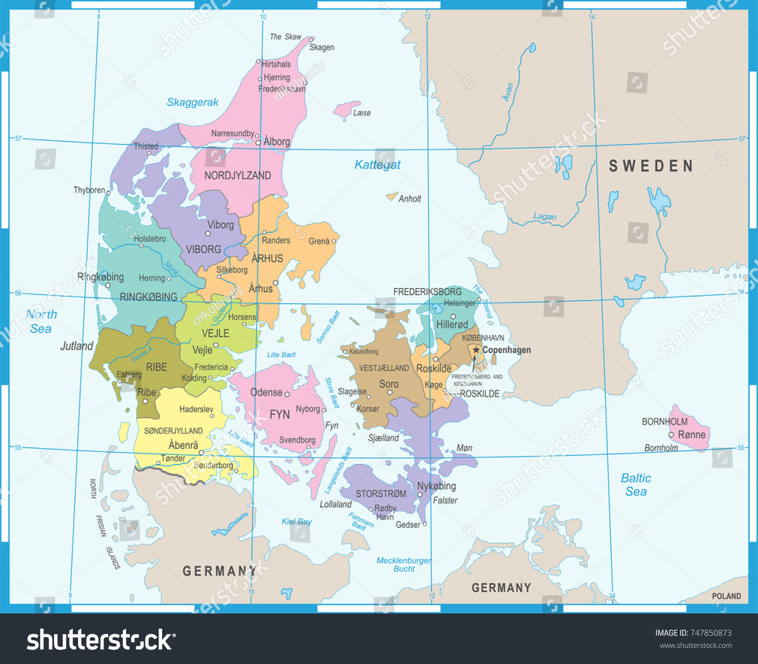 Denmark Map Detailed Vector Illustration Stock Vector (Royalty Free ...