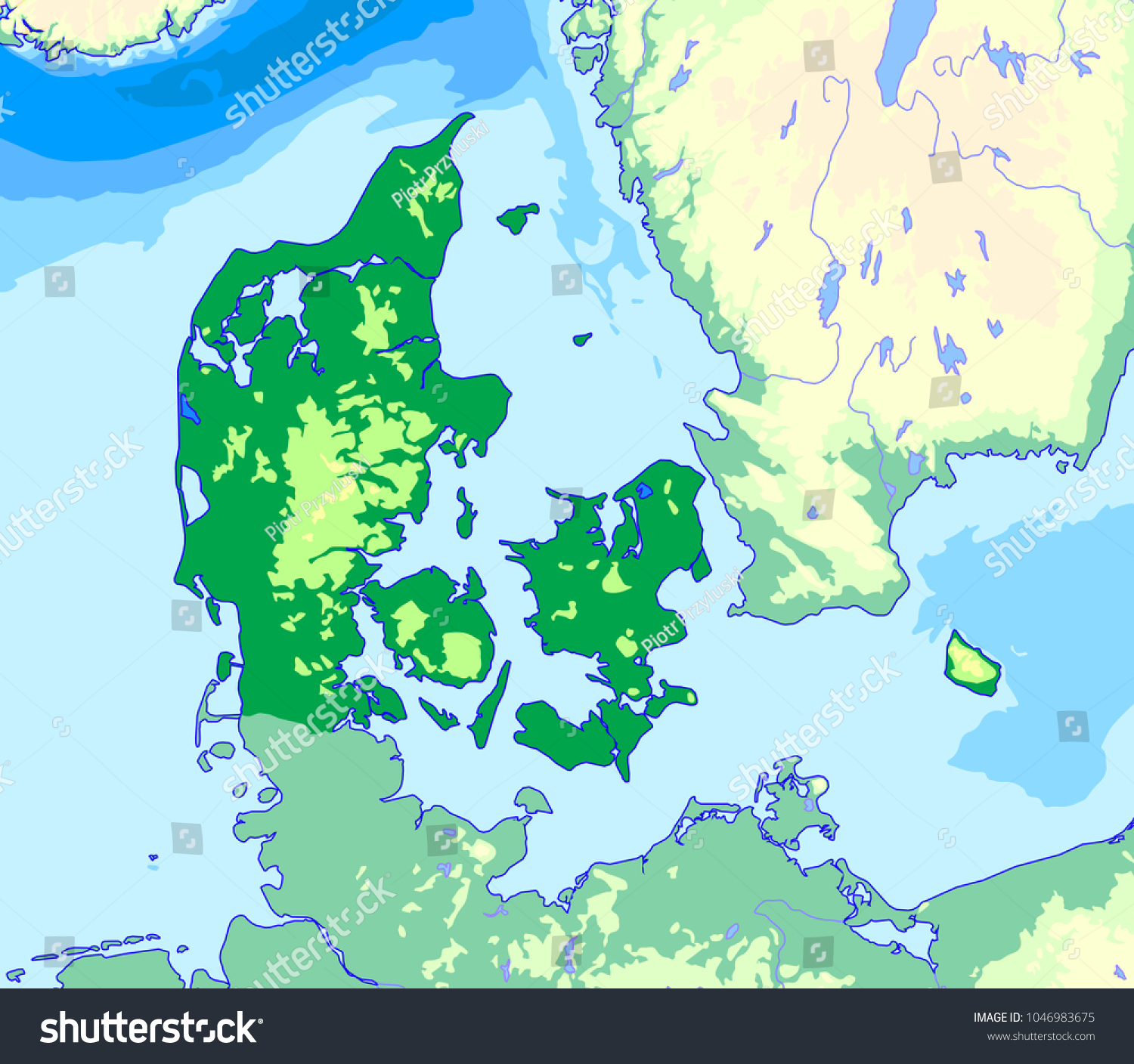 Denmark Physical Map Stock Vector Royalty Free 1046983675 Stock Vector Denmark Physical Map 1046983675 