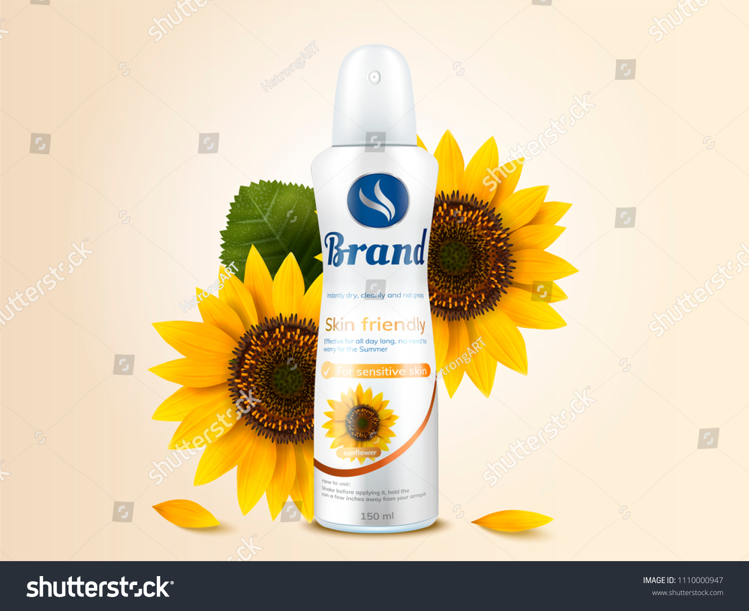 SVG of Deodorant spray bottle package design with sunflower fragrance in 3d illustration for design uses svg