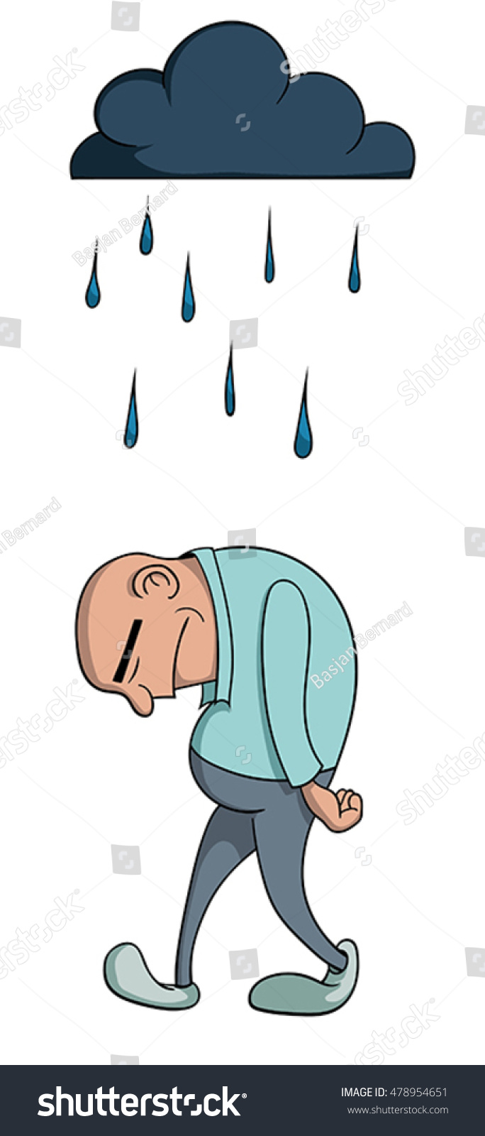 Depressed Man Walking Rainy Cloud Following Stock Image Download Now