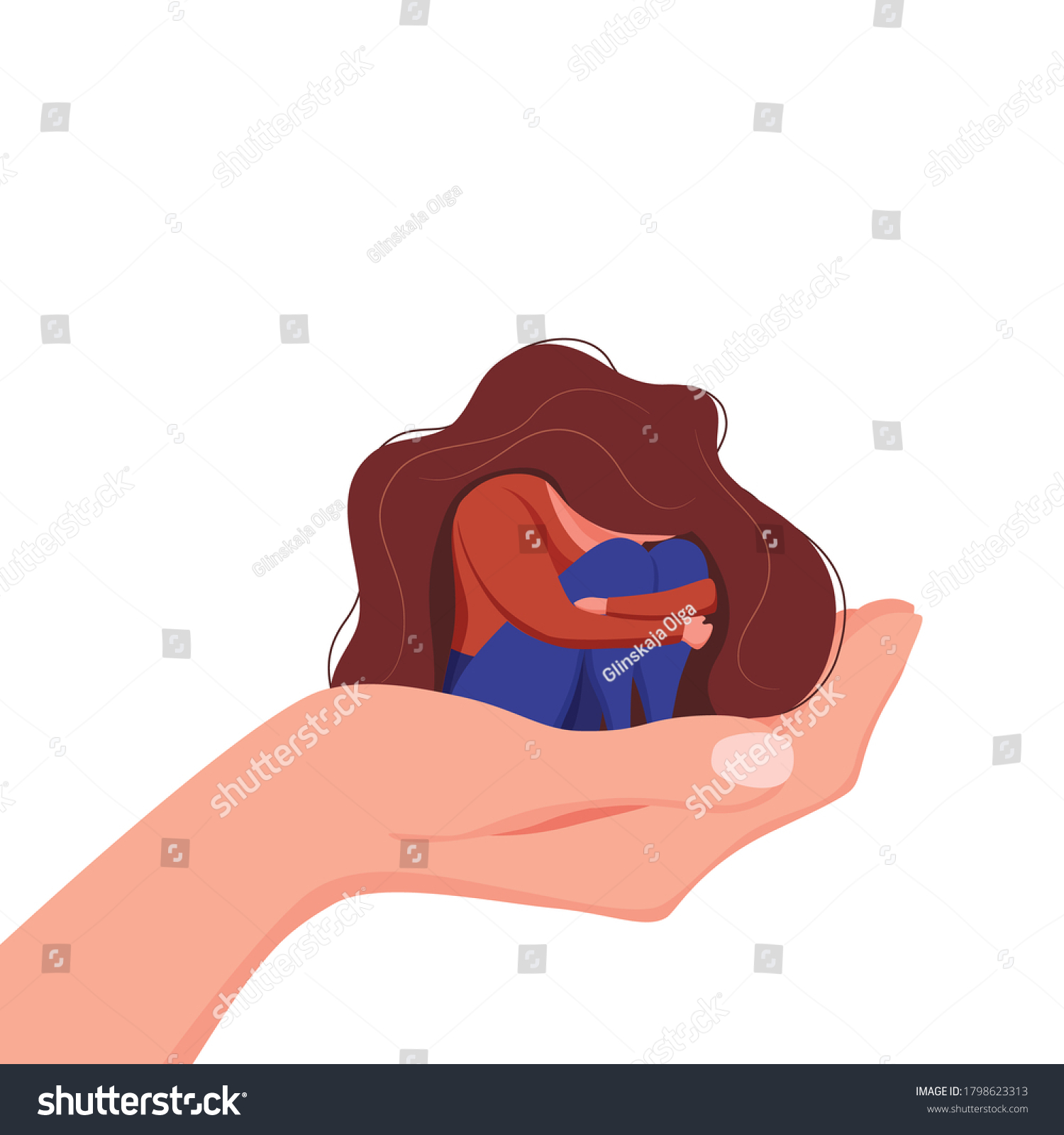 Depressed Sad Lonely Woman Anxiety Sorrow Stock Vector Royalty Free Shutterstock