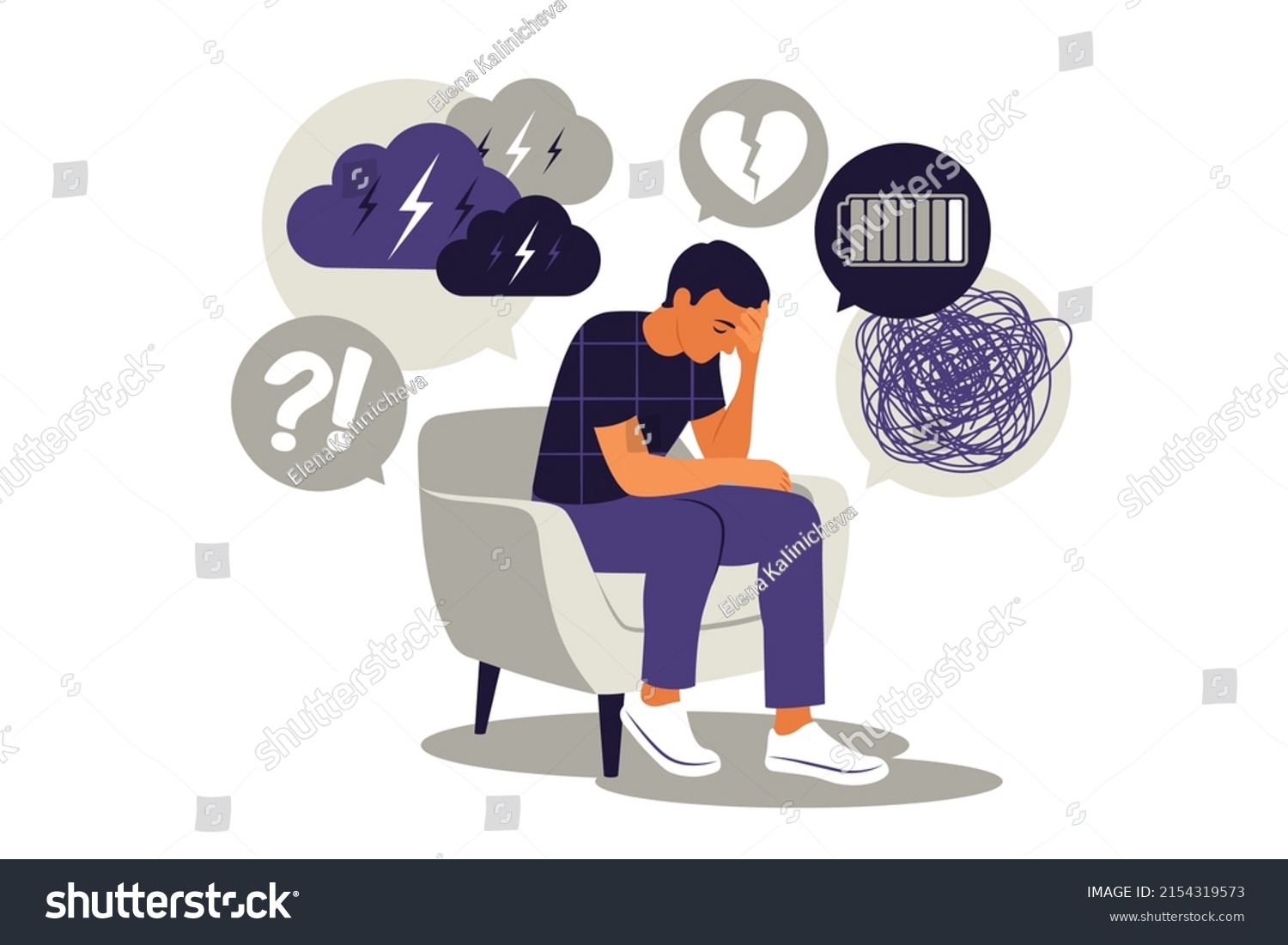 SVG of Depressed sad man thinking over problems. Bankruptcy, loss, crisis, burnout syndrome, relationship trouble concept. Vector illustration. Flat. svg