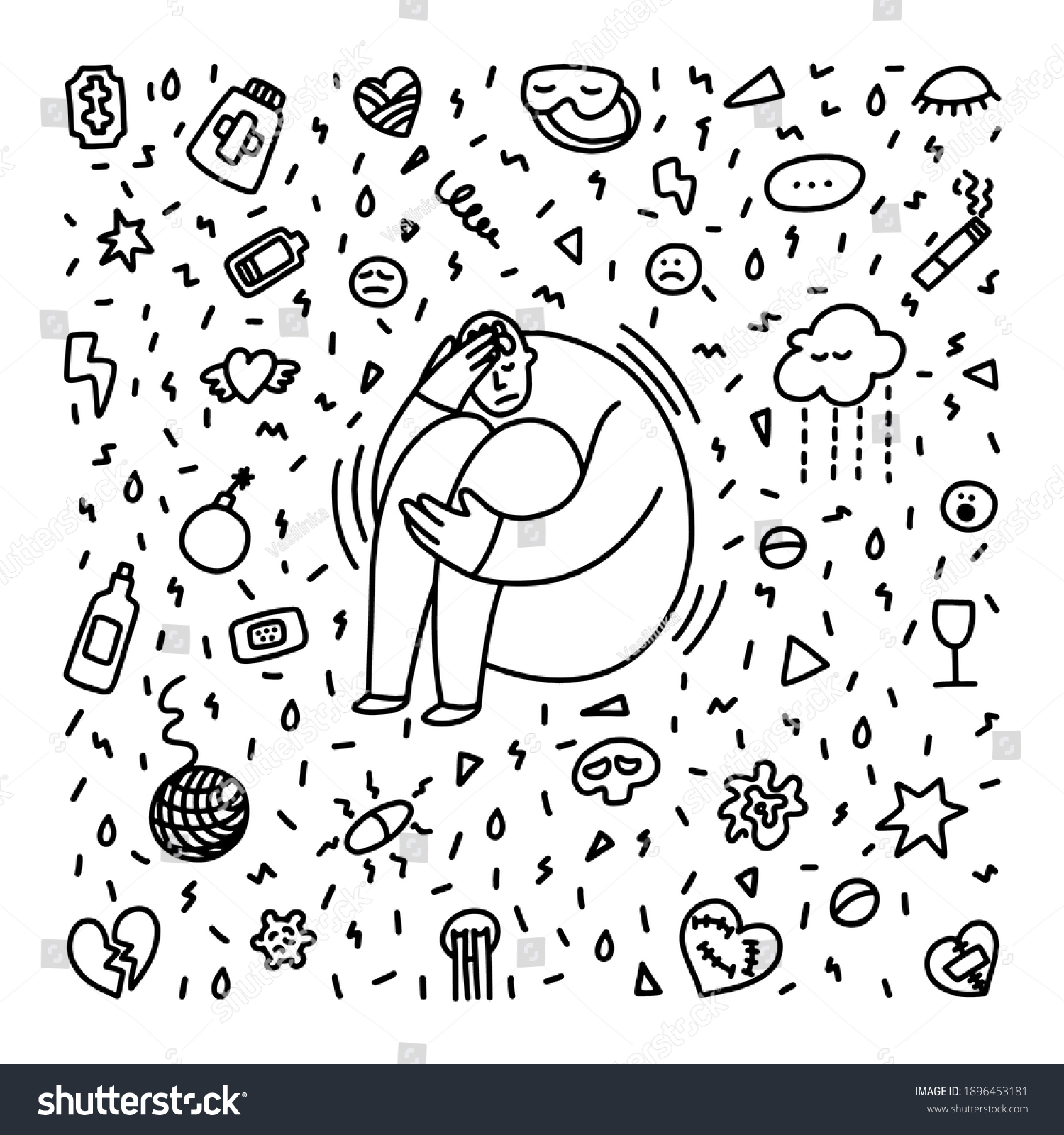 Depression Doodle Man Hugging His Legs Stock Vector (Royalty Free ...