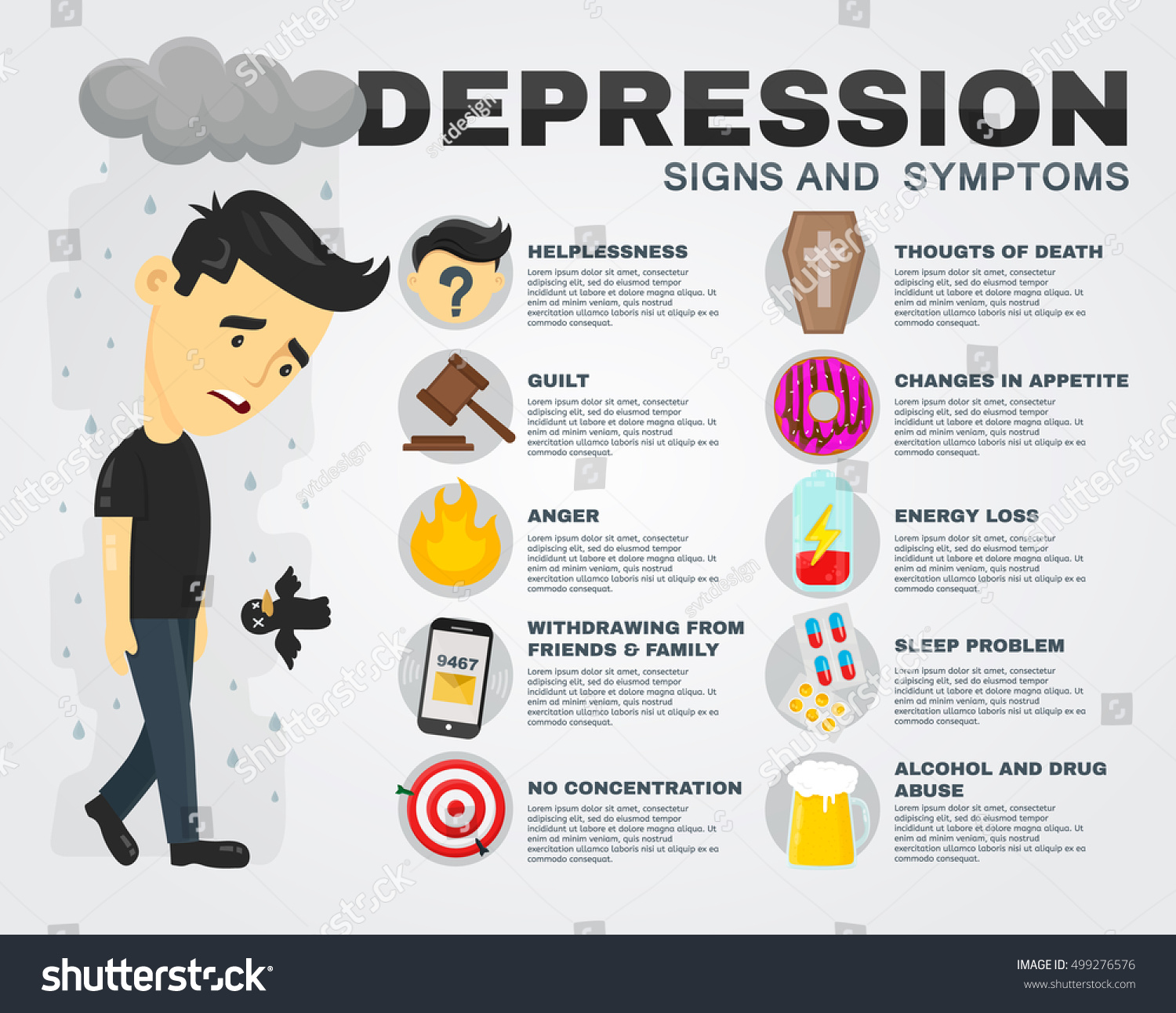 Depression Signs Symptoms Infographic Concept Despair Stock Vector ...