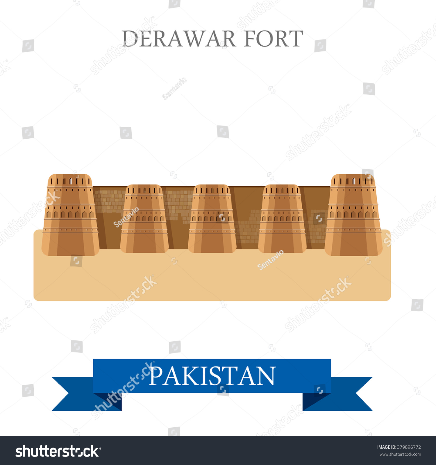 SVG of Derawar Fort in Bahawalpur Punjab Pakistan. Flat cartoon style historic sight showplace attraction web site vector illustration. World countries cities vacation travel sightseeing Asia collection. svg