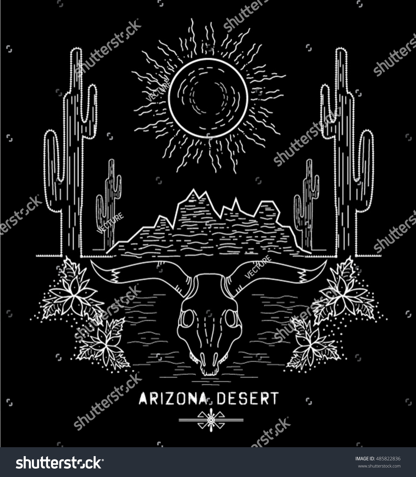 Desert Cactus Sunset Arizona Vector Illustrationblack Stock Vector ...