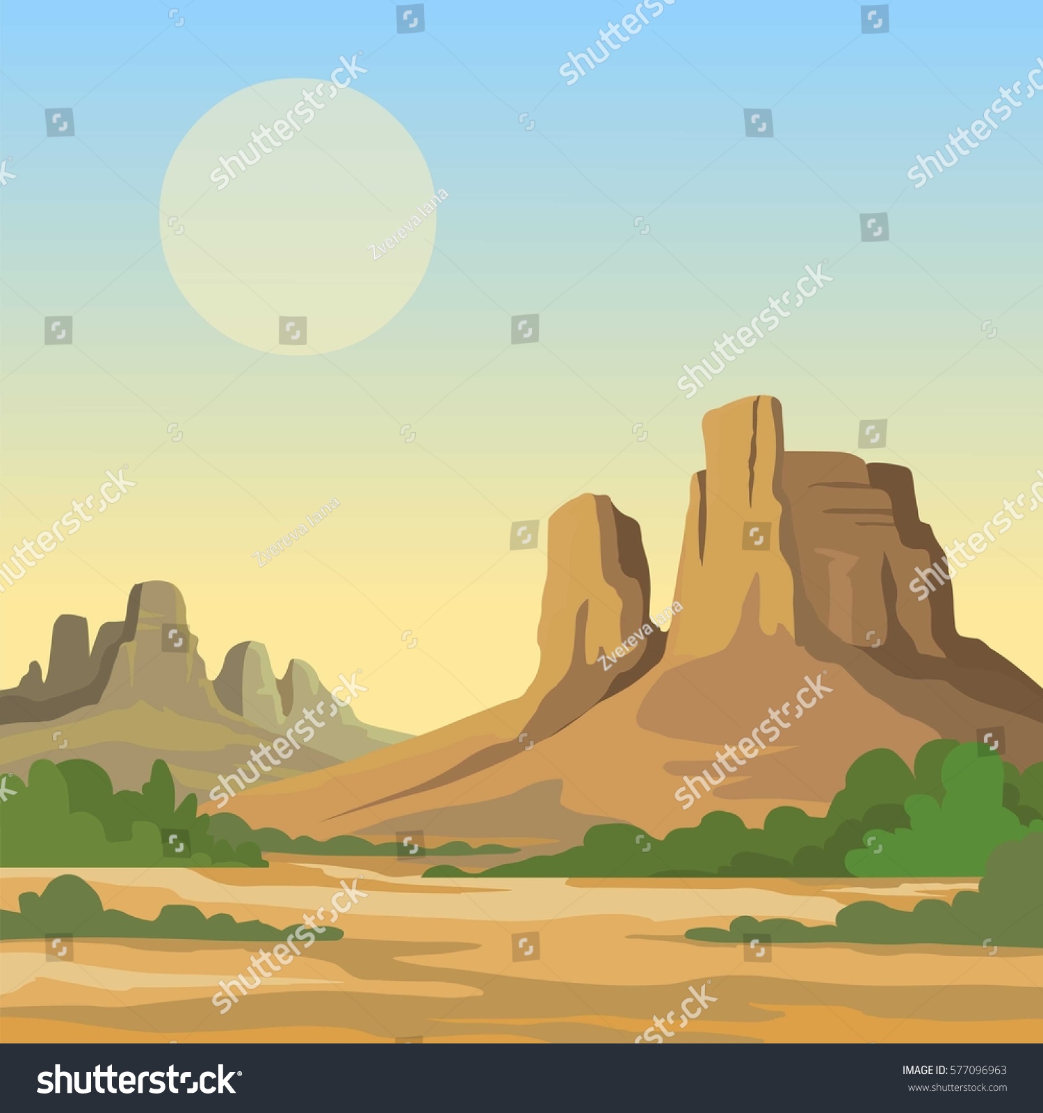 Desert Landscape Vector Illustration Stock Vector (Royalty Free) 577096963