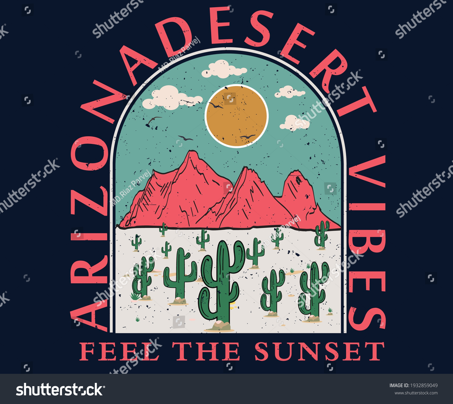 Desert Mountain Sunrise Vector Artwork Stock Vector (Royalty Free ...