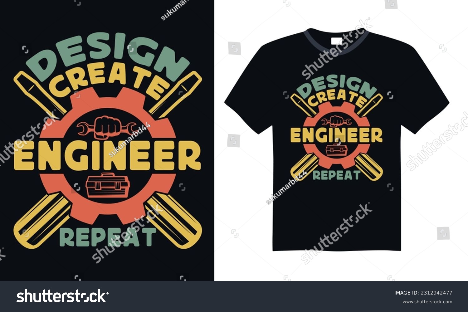 SVG of Design Create Engineer Repeat - Engineering T-shirt Design, SVG Files for Cutting, Handmade calligraphy vector illustration, Hand written vector sign svg