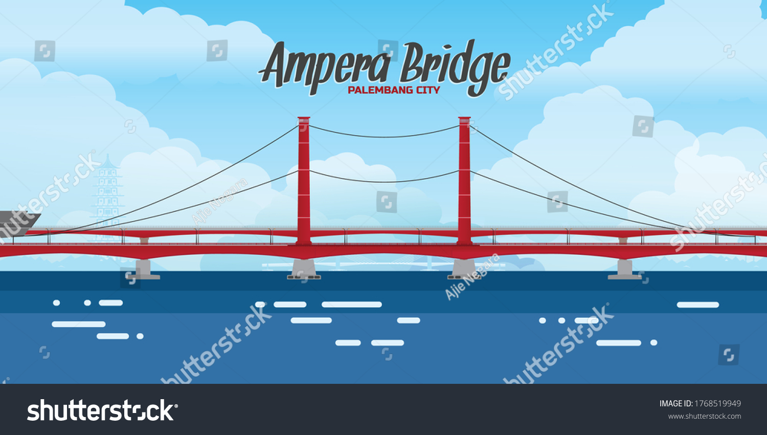SVG of Design Flat Illustration Ampera Bridge, Palembang Indonesia svg