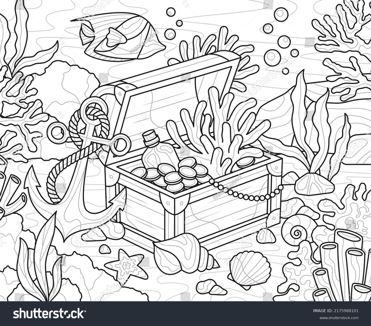 Design Coloring Book Chest Pirate Treasures Stock Vector (Royalty Free