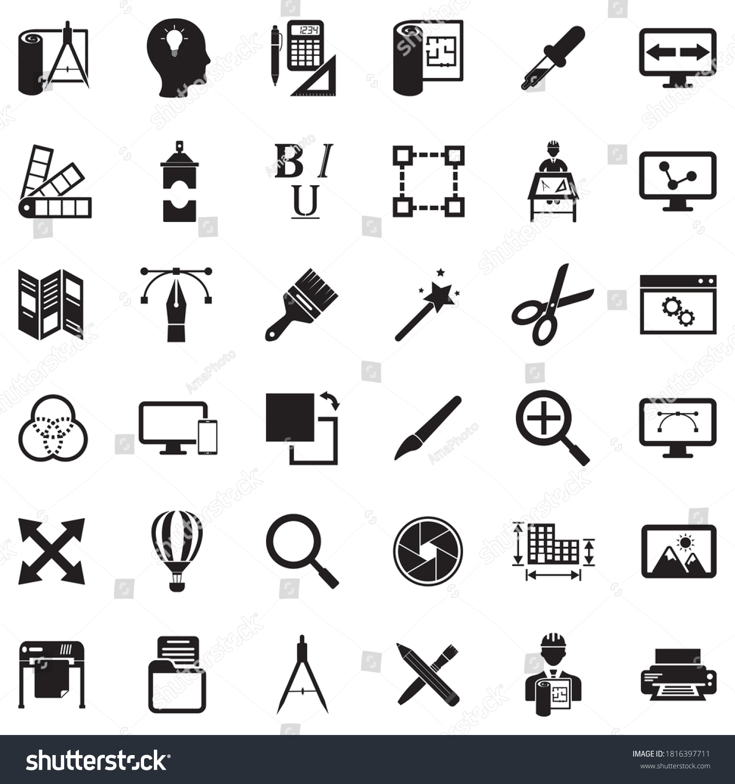 Design Icons Black Flat Collection Vector Stock Vector (Royalty Free ...