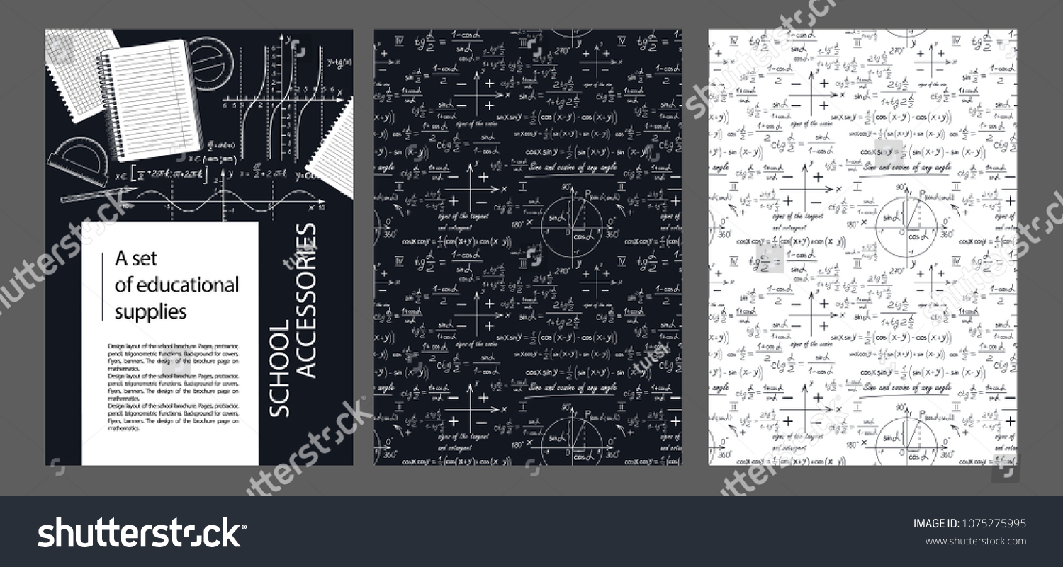 学校のパンフレットのデザインレイアウト ページ 分度器 ペン 三角関数 カバー チラシ バナーの背景 数学のパンフレットページのデザイン のベクター画像素材 ロイヤリティフリー