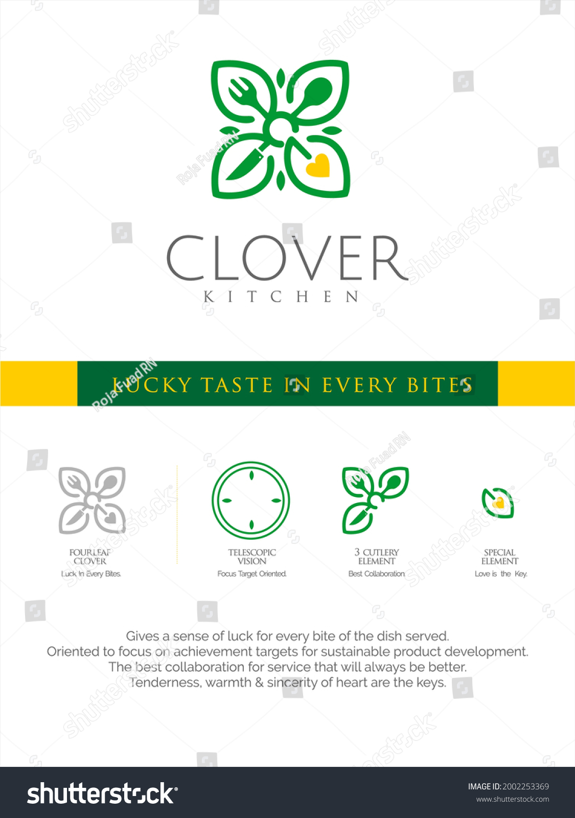 Stock Vector Design Logo For Kitchen Inspired By The Clover Telescopic Vision Culinary Element And Heart For 2002253369 
