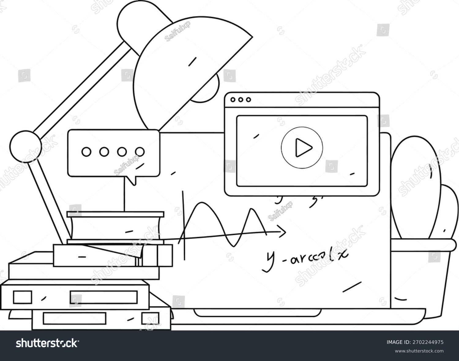 black and white desk setup with video clip art preview