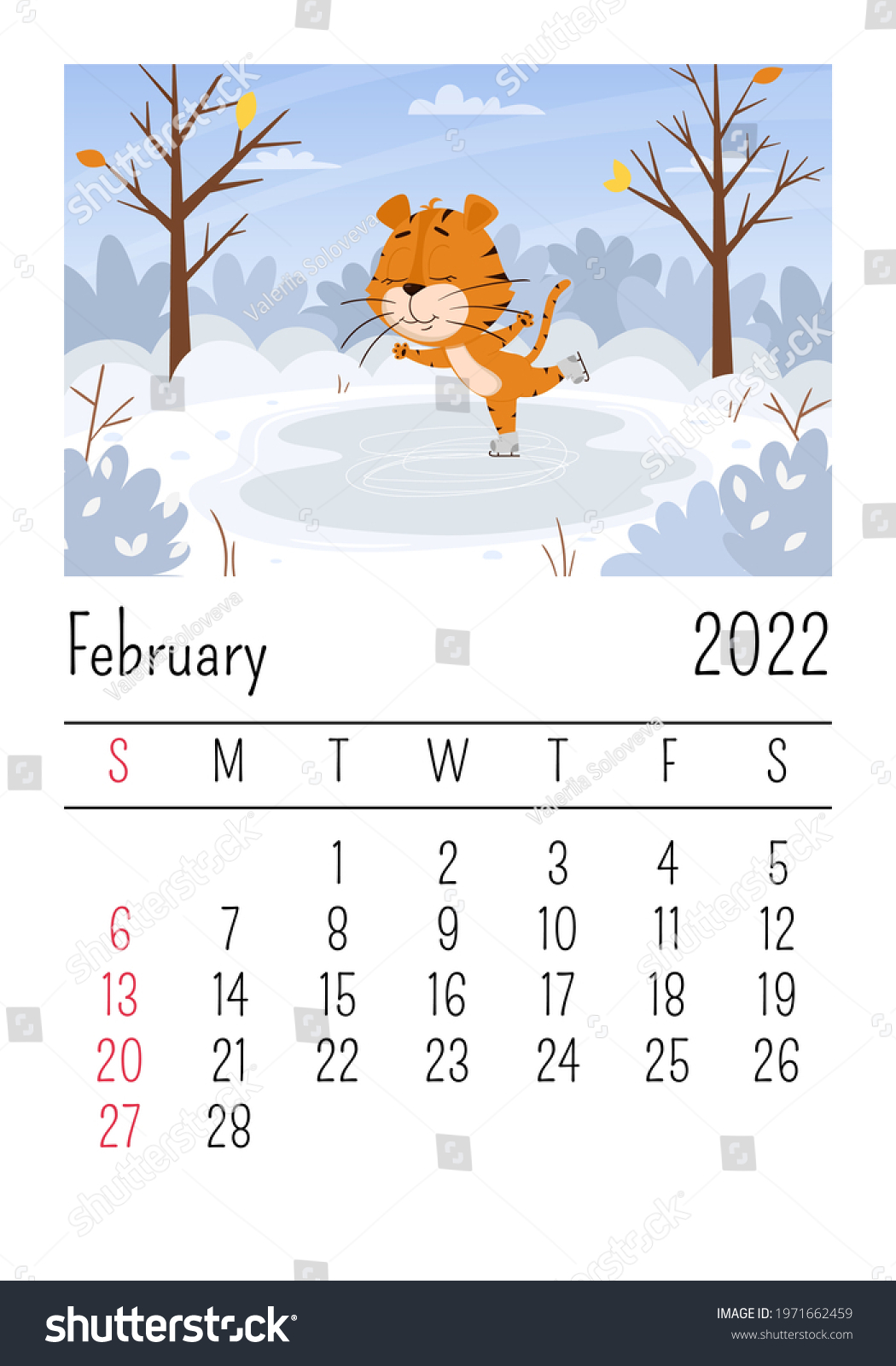 design template calendar 2022 february cute stock vector royalty free 1971662459