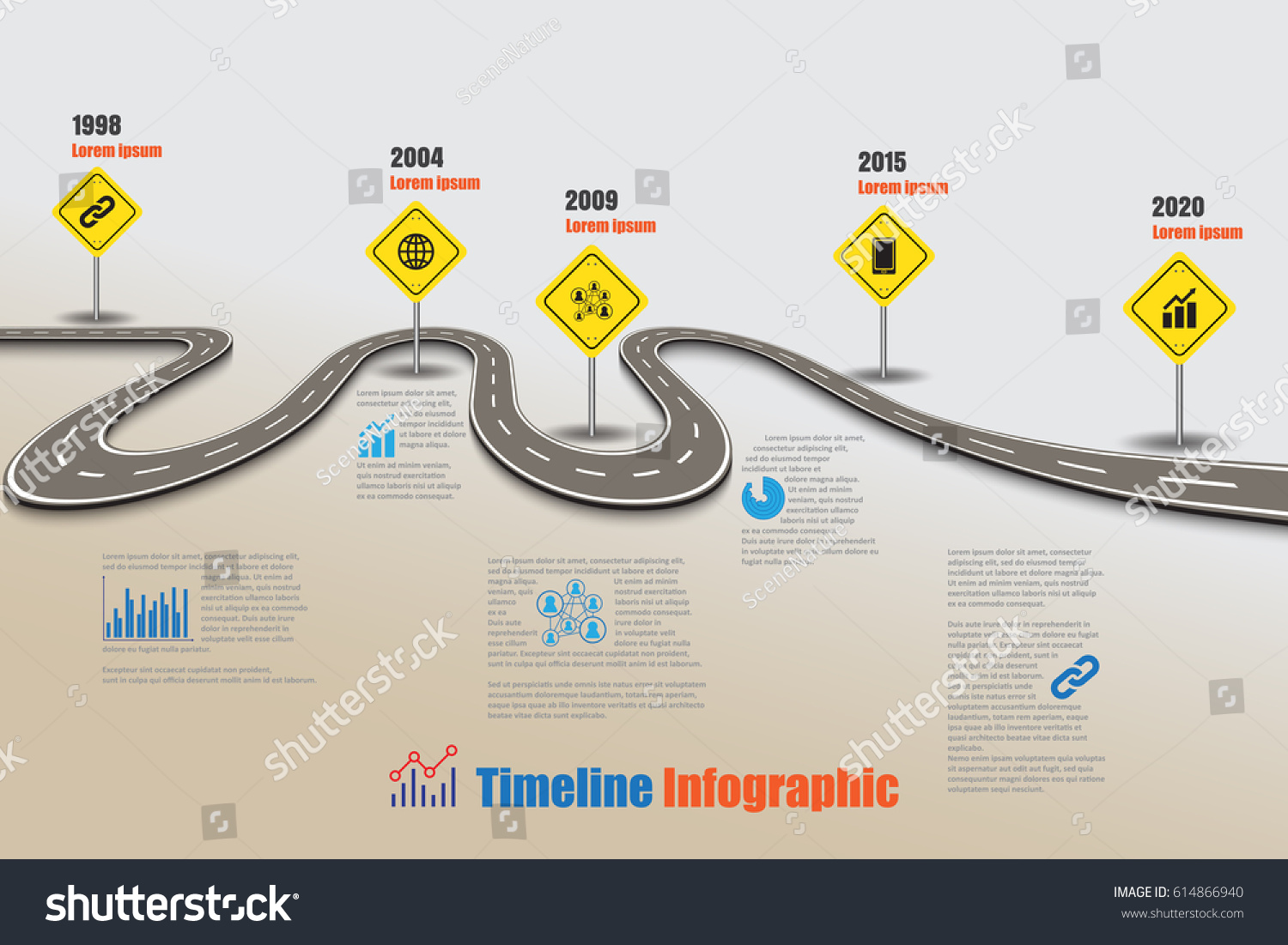 Vektor Stok Design Template Road Map Timeline Infographic (Tanpa ...