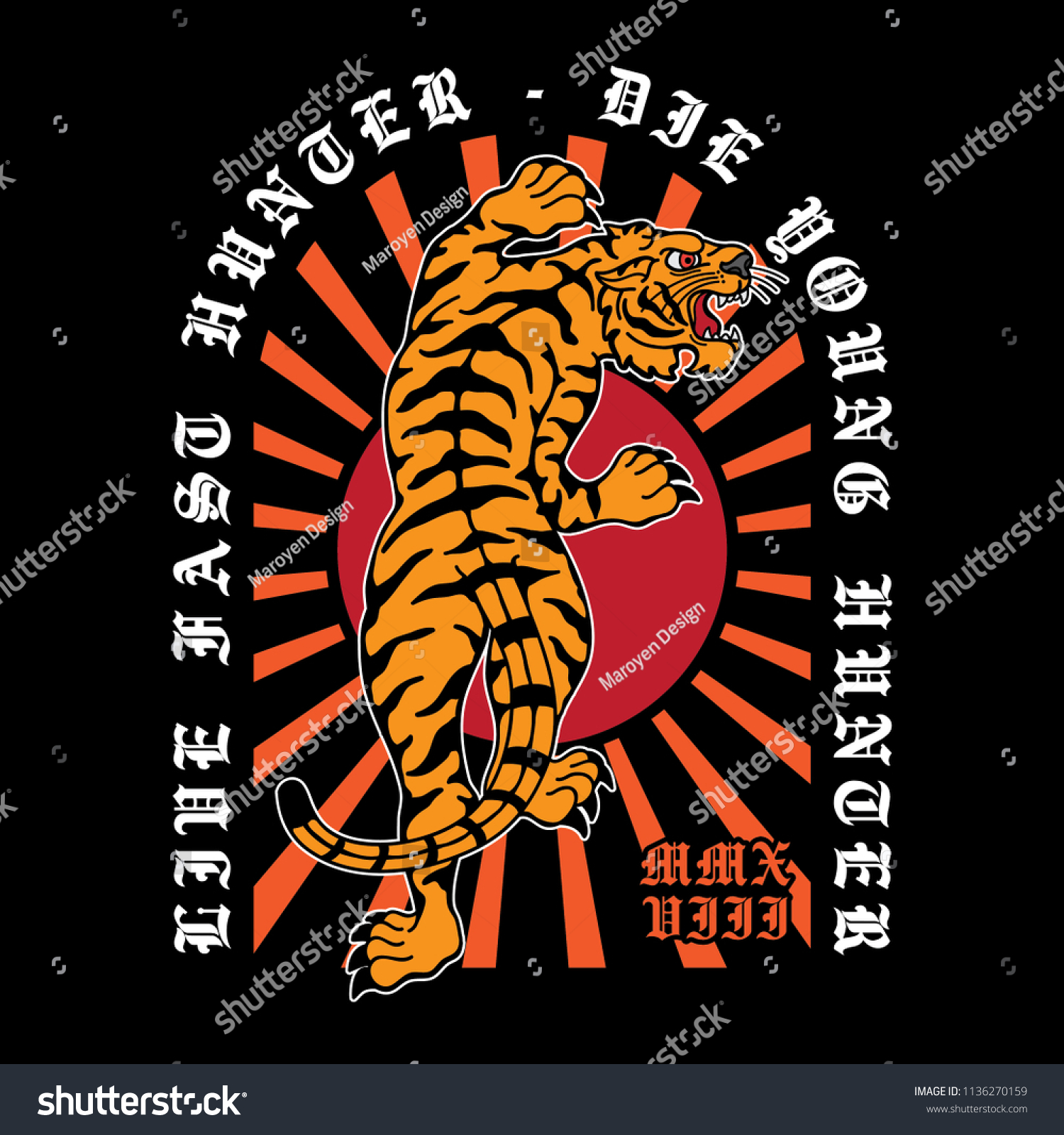 Design Traditional Tattoo Tiger Cloth Vector Stock Vector (Royalty Free ...