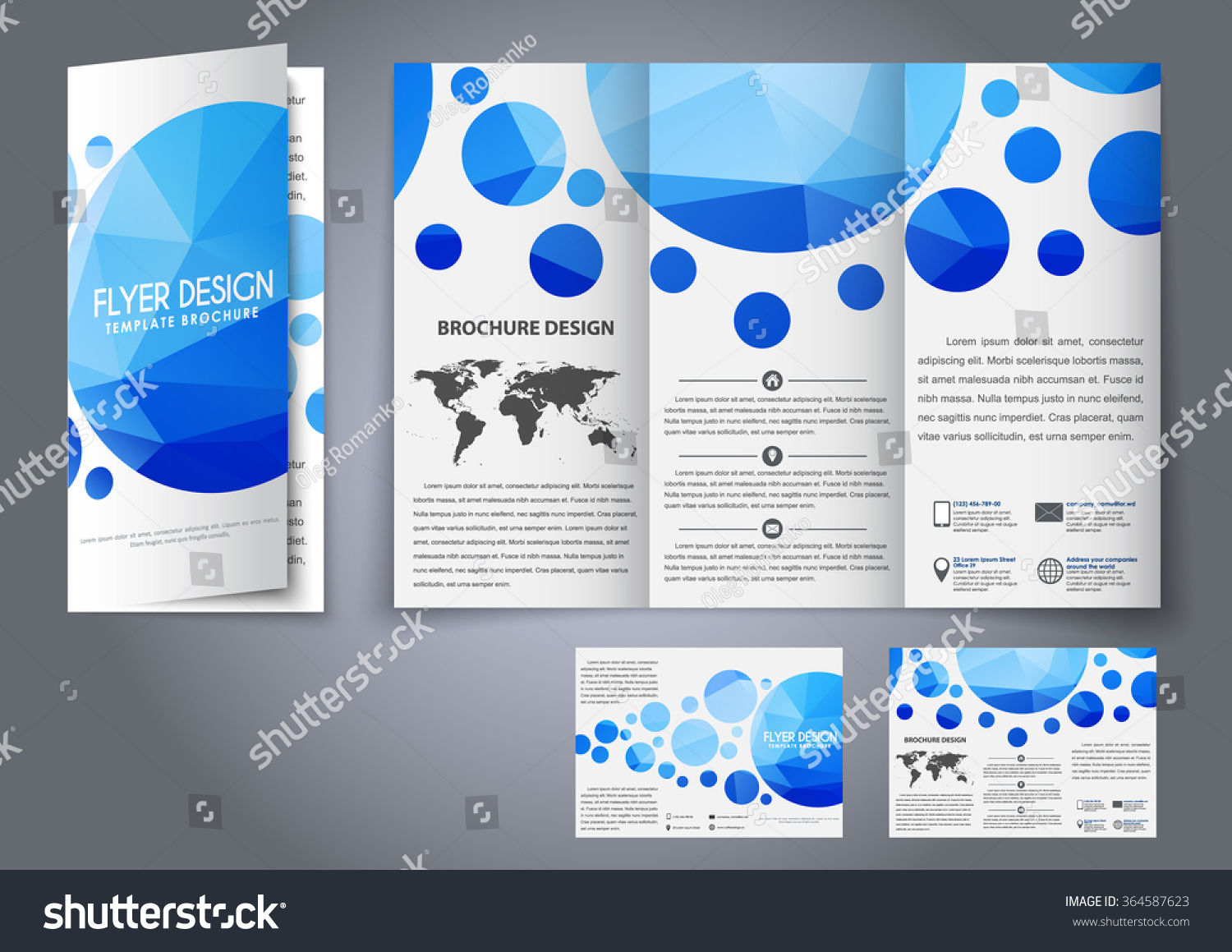 design trifold flyers brochures blue polygonal stock vector royalty trifold flyers