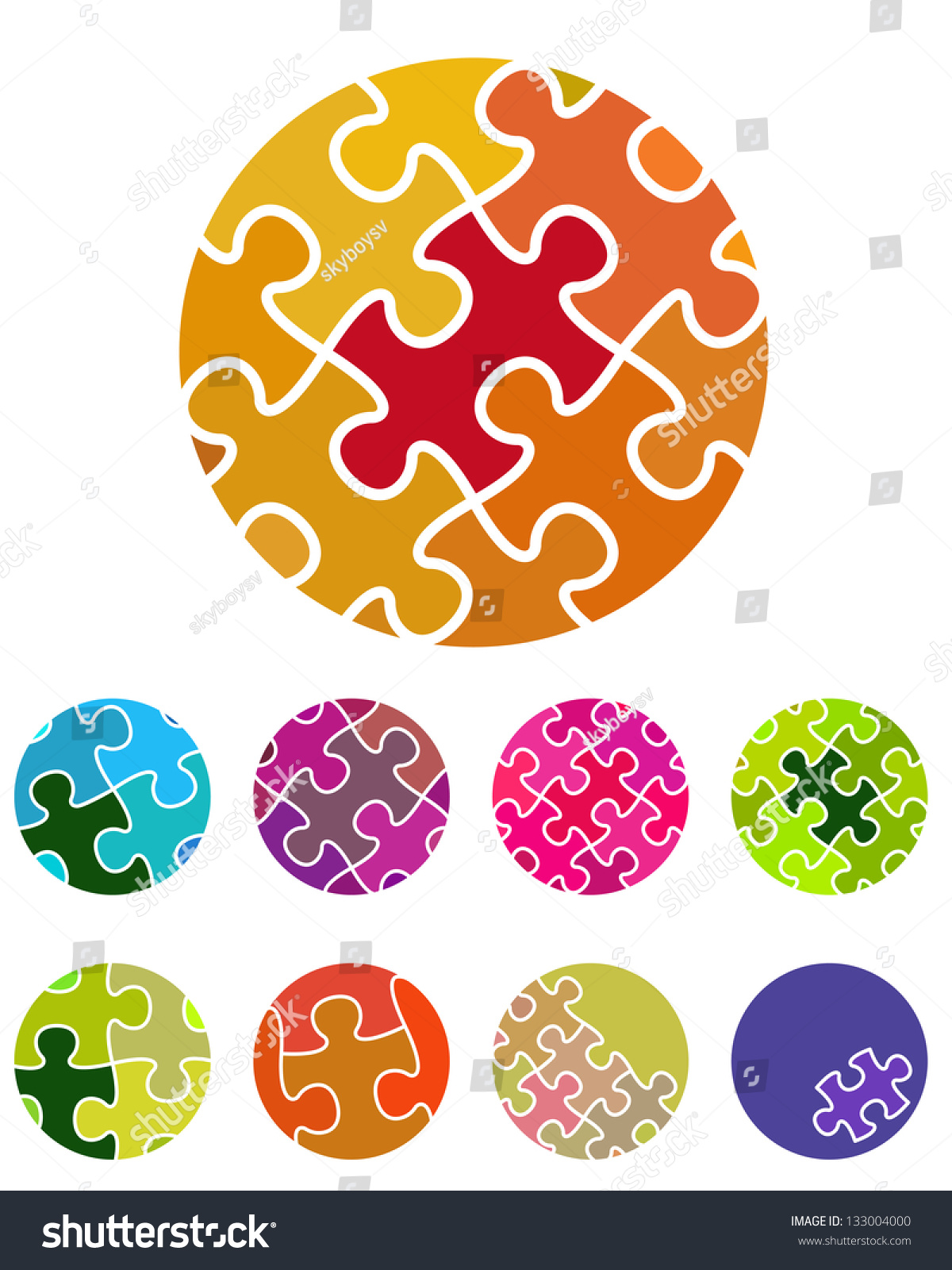 SVG of Design vector  jigsaw circular logo element. Colorful abstract pattern, icon set. You can use in the social media, mobile, community website and other commercial image. svg
