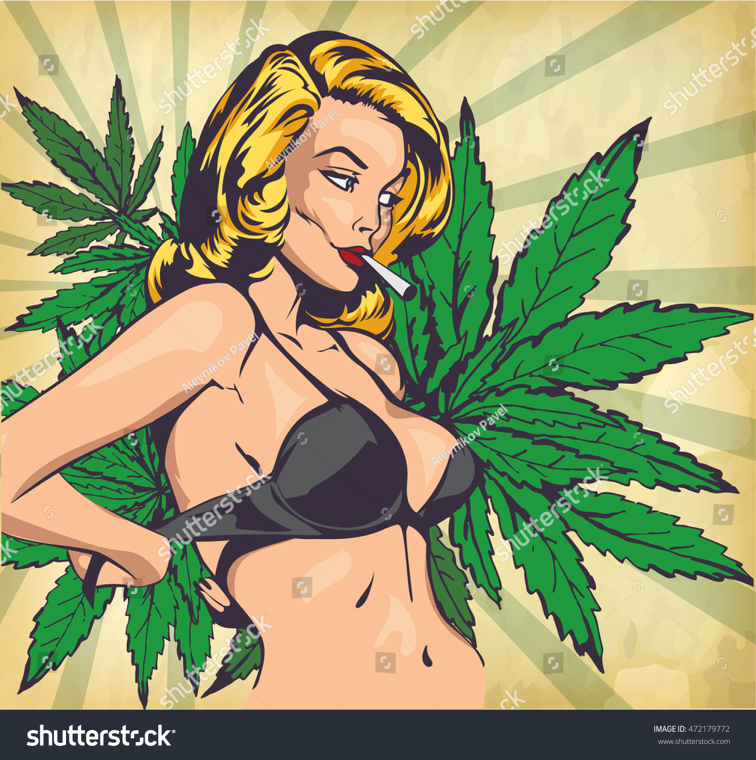 Design Vector Template With Sexy Lady Undressing And Cannabis Leafs Shutterstock