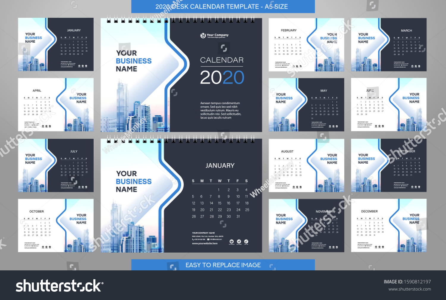 Desk Calendar 2020 Template 12 Months Stock Vector (Royalty Free ...