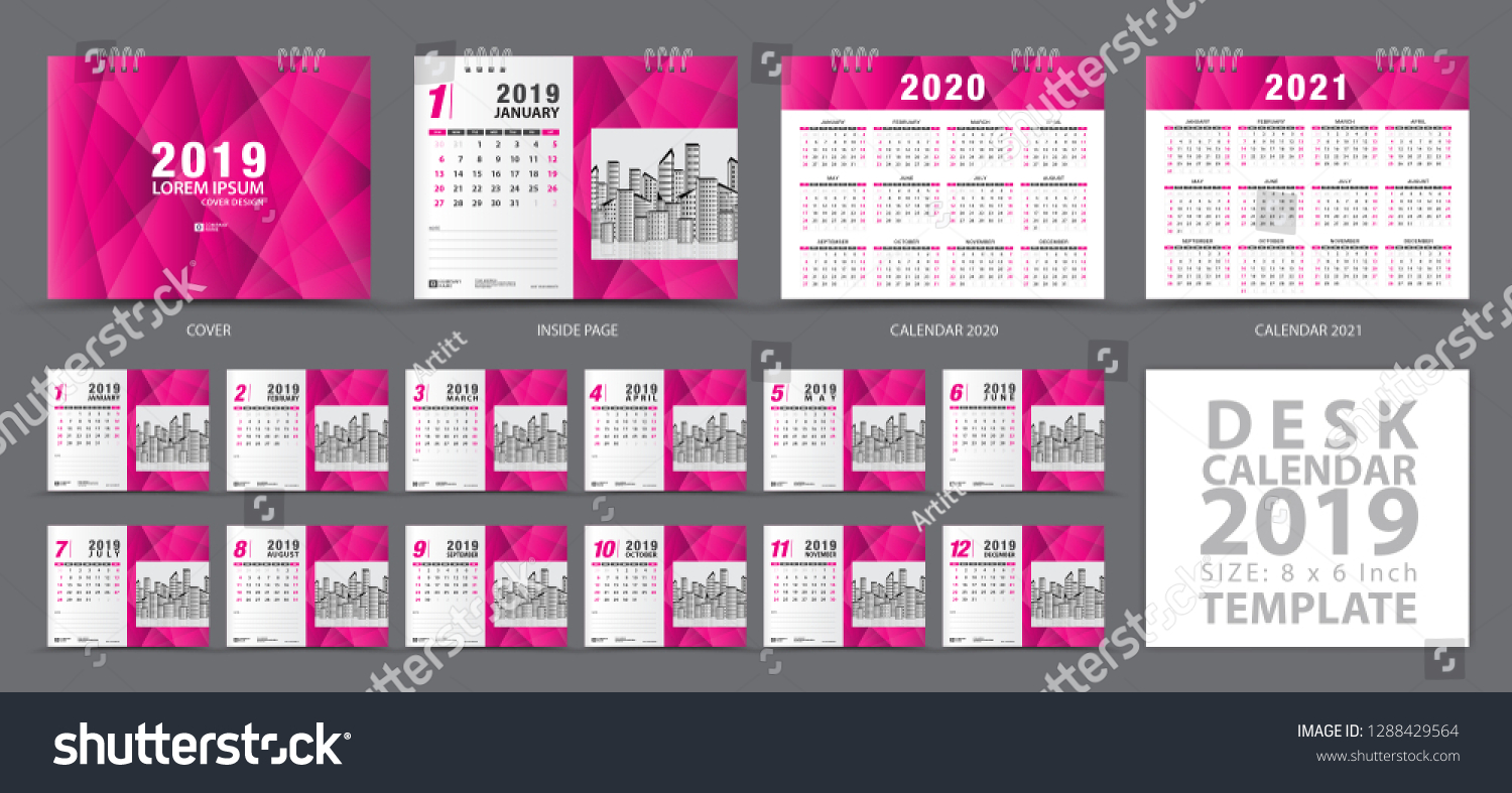 Desk Calendar 2020 Template Set 12 Stock Vector Royalty Free