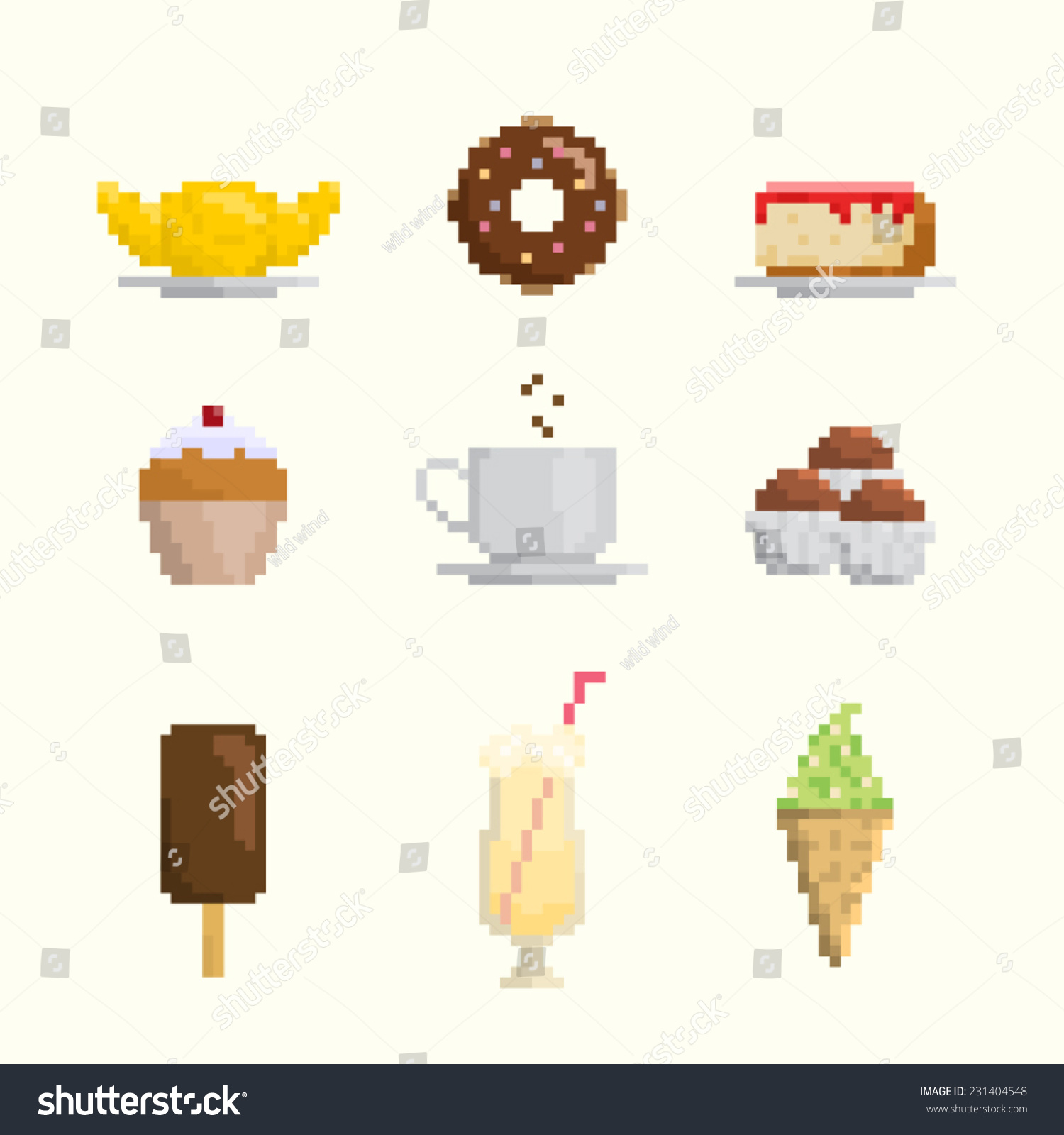 Dessert Sweets Icon Set Pixel Art Stock Vector Royalty Free