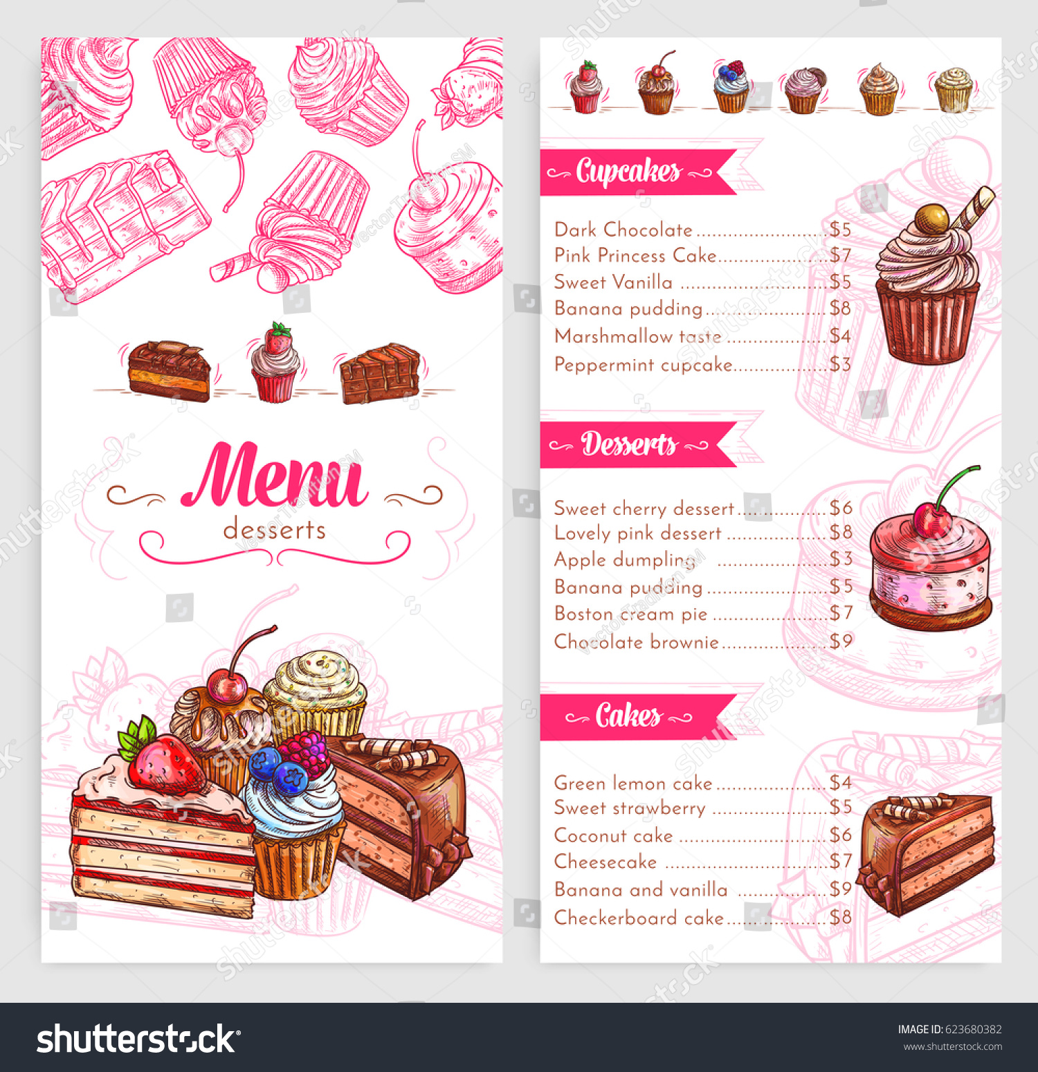 Desserts Pastry Vector Menu Template Price Stock Vector (Royalty Free ...