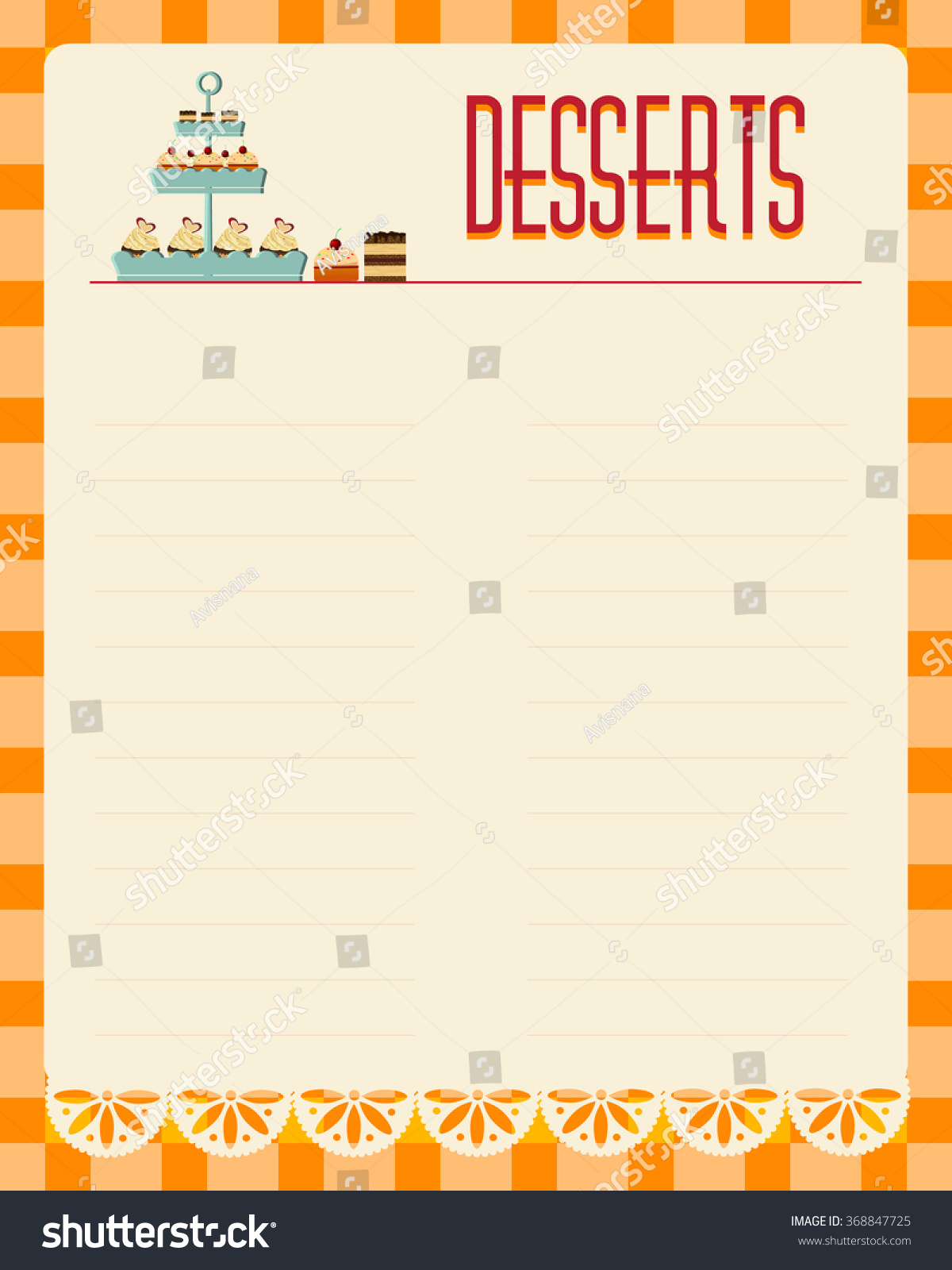 Desserts Blank Menu Template Retro Style Stock Vector (Royalty With Regard To Empty Menu Template