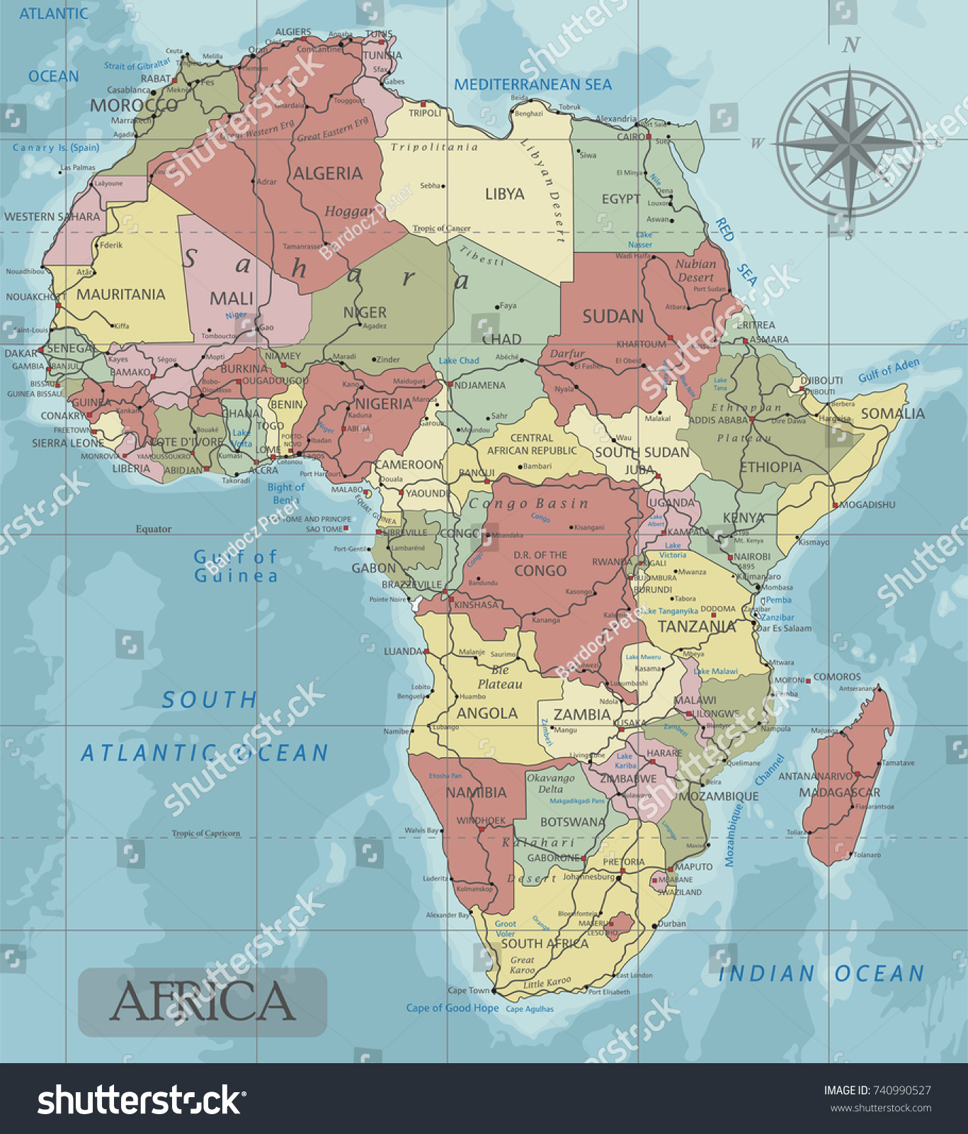 Detailed Africa Political Map Mercator Projection Stock Vector (Royalty ...