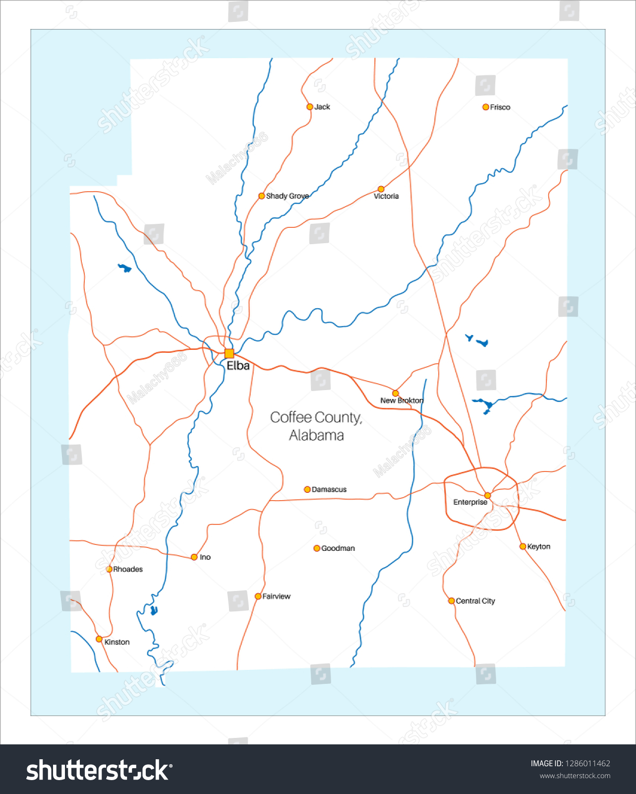 Map Of Coffee County Alabama Detailed Large Map Coffee County Alabama Stock Vector (Royalty Free)  1286011462 | Shutterstock