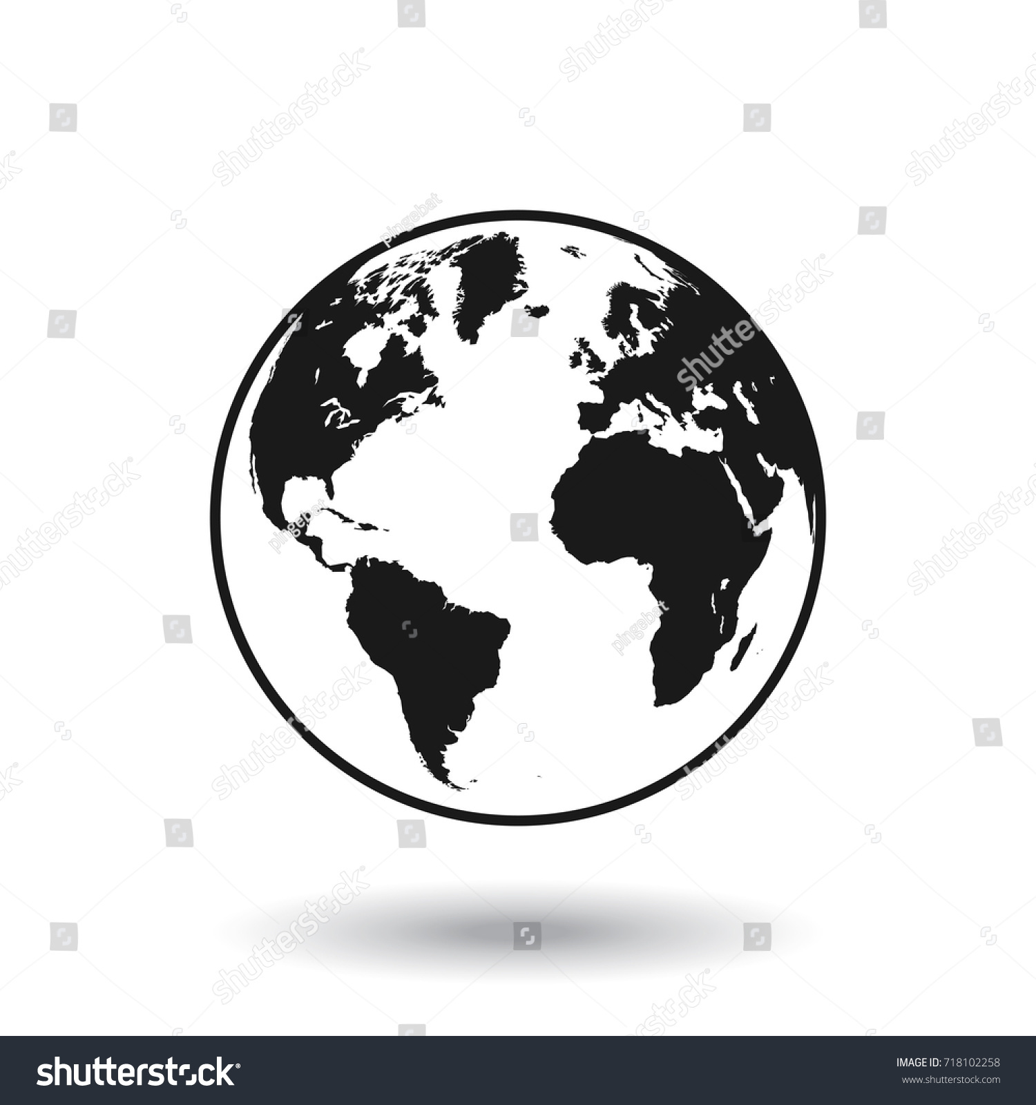 Detailed Black White World Map Mapped Stock Vector Royalty Free